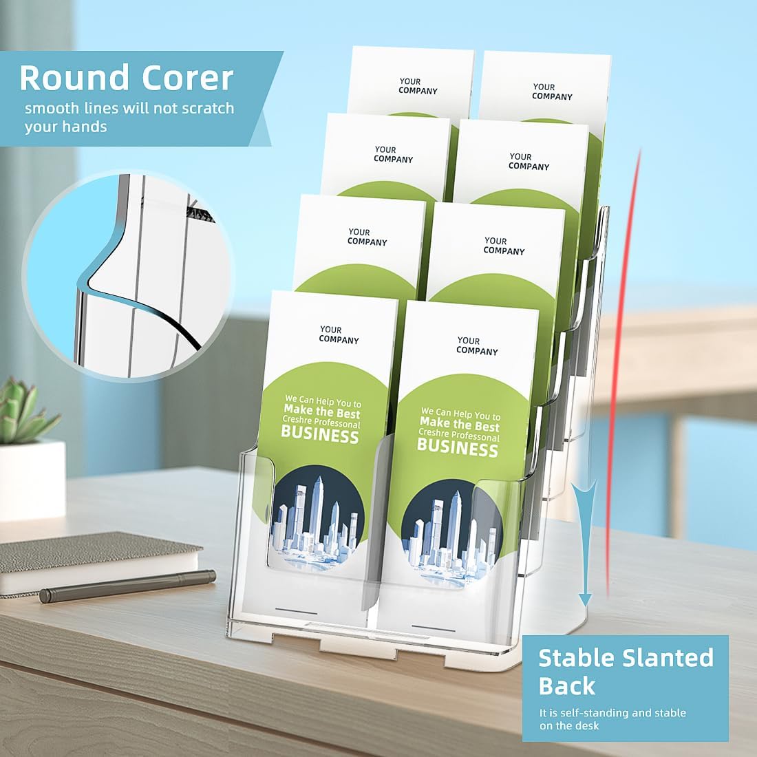 Wholesale Acrylic Brochure Holder 8.5 x 11 inch Brochure Display Stand, Magazine Holder 4 Tier Pamphlet Holder with Removable Divider for 4 x 9 inch Brochures for Wall Mount or Desktop China Factory Bulk Supply