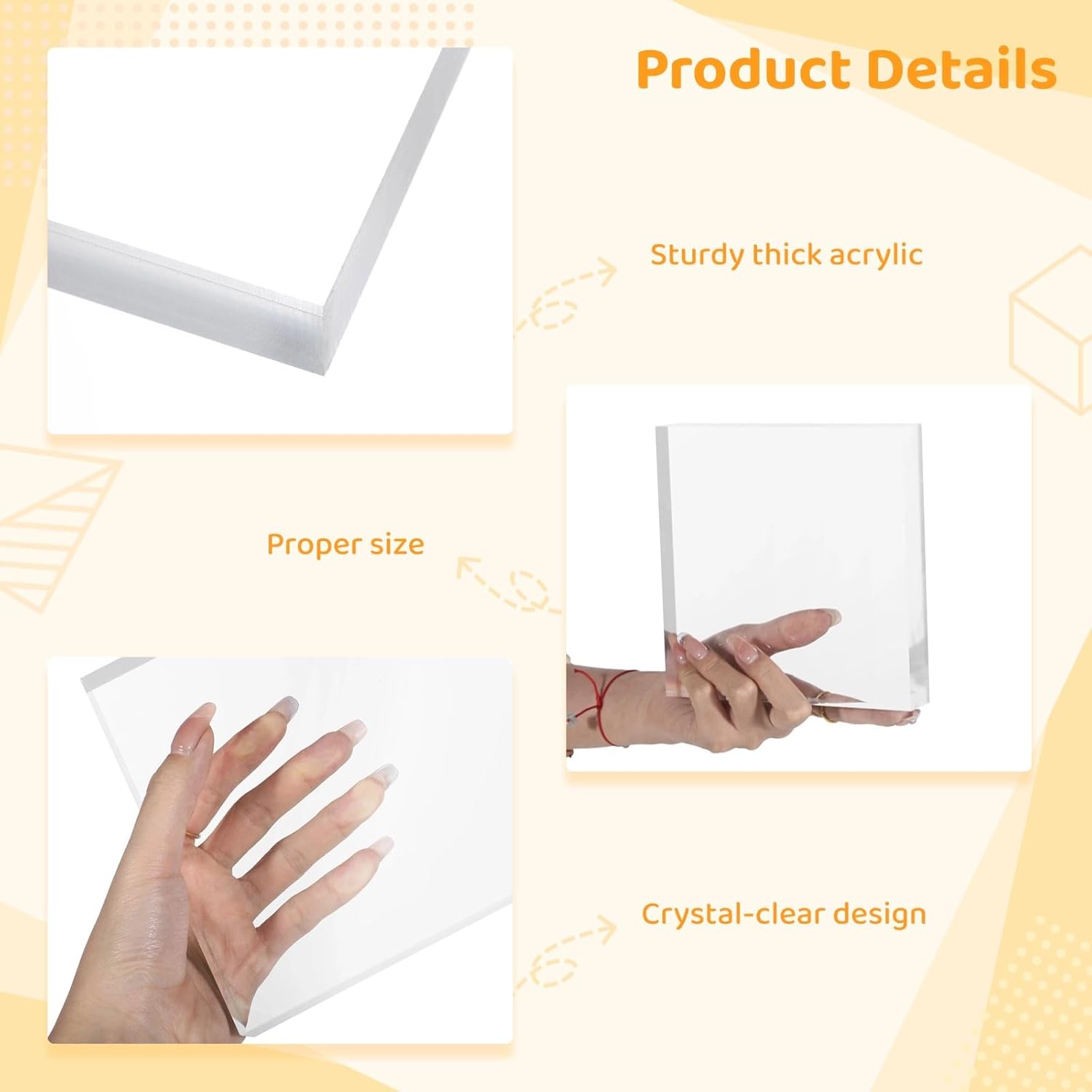 ODM 4 Pcs Acrylic Blocks for Display - 6×6×1" Clear Acrylic Cubes, Square Jewelry Display Risers, Polished Ring Display Holder Bases, Cake Craft Showcase Stands Custom Logo Service