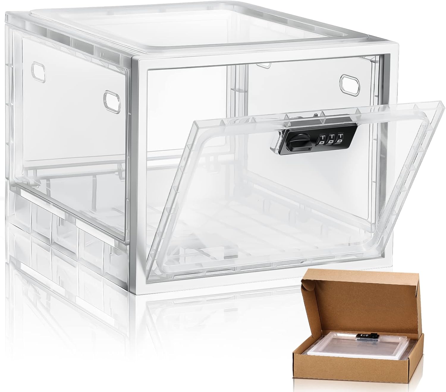 Yalikop Large Medicine Storage Box Lockable Organizer First Aid with Code for Safe Medication, Snack Food and Home Safety (White)