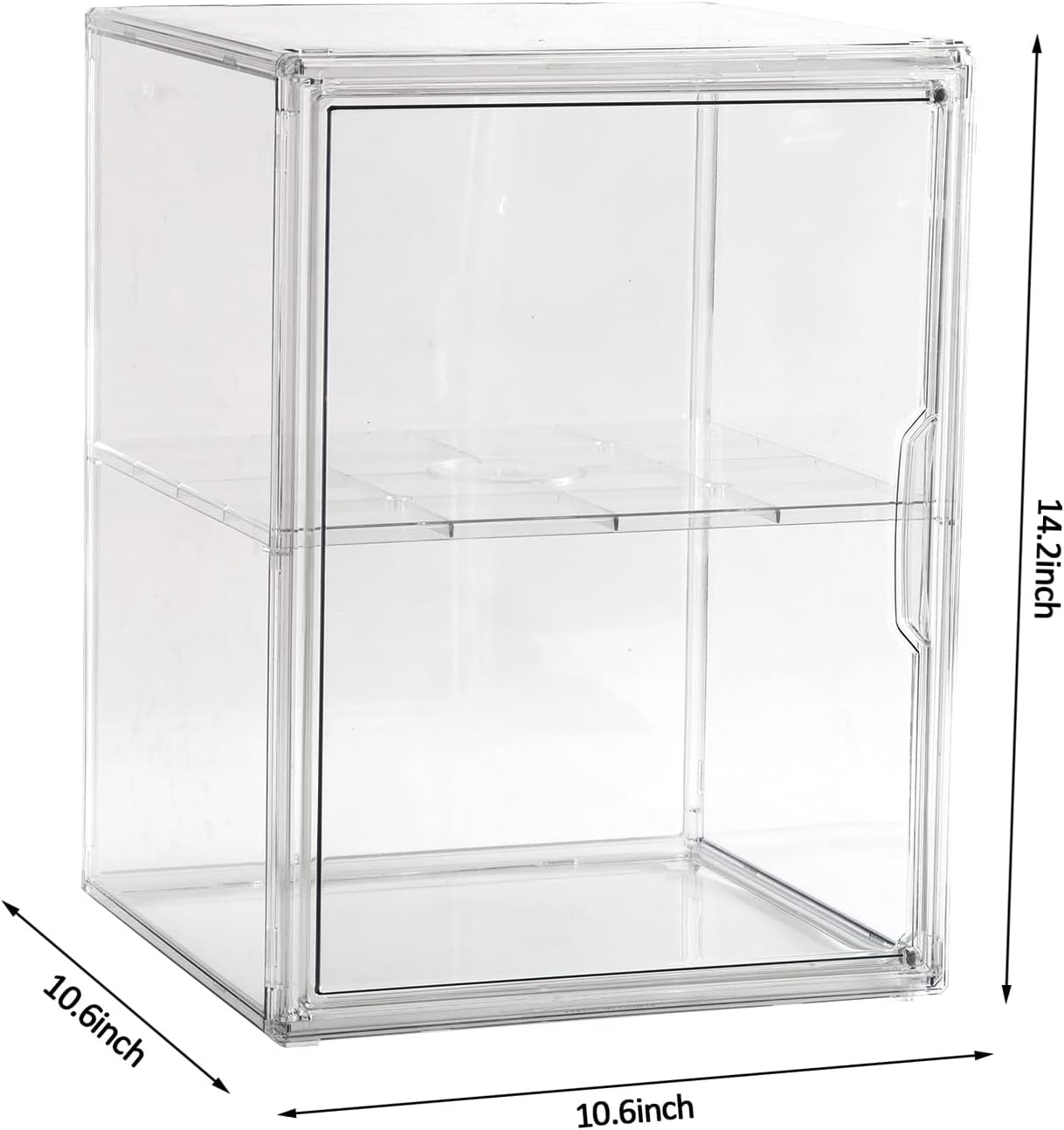 X-Large 2 Tiers 14.2"X10.6"X8" Acrylic Display Case with 1 Division Board, Clear Organizer Box Plastic Holder with Magnetic Door for Loungefly Backpack, Handbags, Purses, Boots