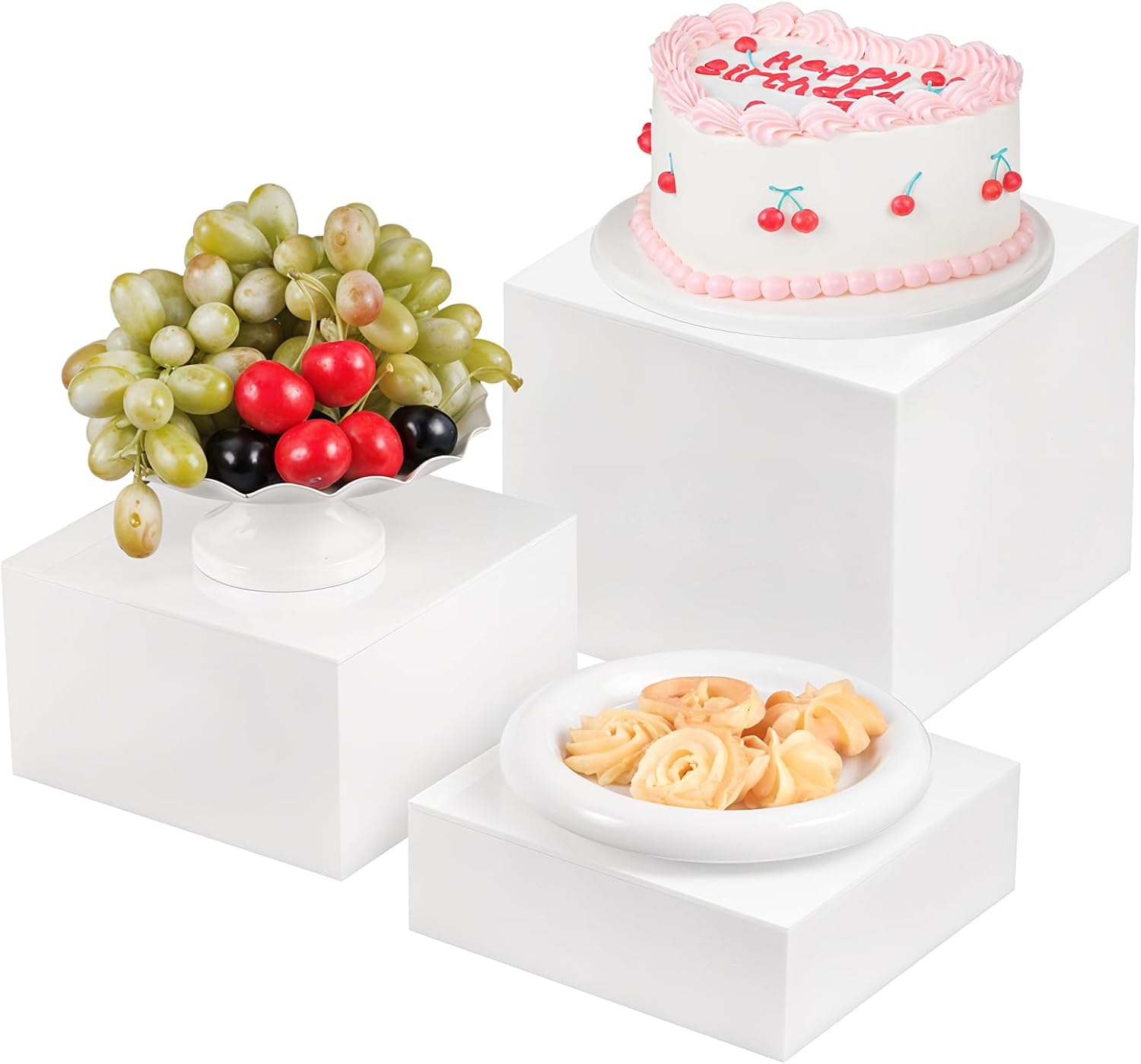 Buffet Risers, Food Risers for Buffet Table, Display Stand Shelf for Catering Dessert Collectibles Jewelry Figures Show, Acrylic Cube Display Nesting Risers with Hollow Bottoms 3PCS