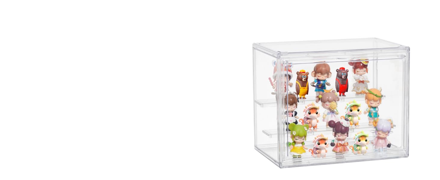 Acrylic Display Case,3 Layer Adjustable Display Box with 2 Movable Dividers Magnetic Door