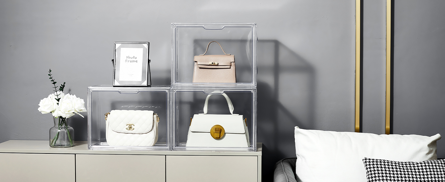 storage bins lid purse organizers closet Clear Acrylic Display Case Magnetic Door Stackable
