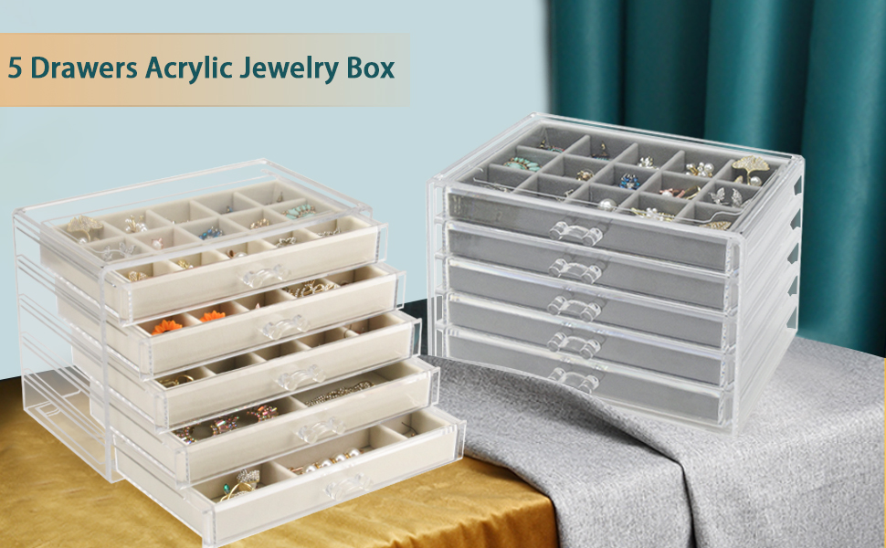 5 drawers acrylic jewelry organizer
