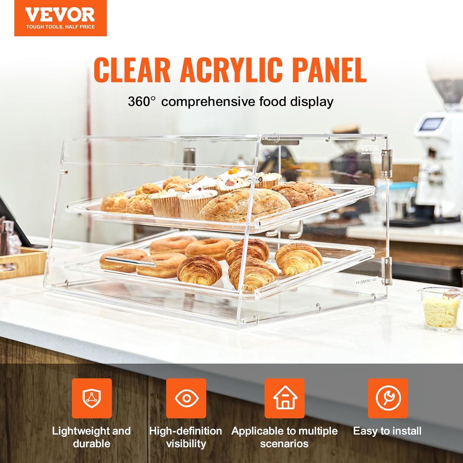 Wholesale OEM ODM VEVOR Pastry Display Case, 2-Tier Commercial Countertop Bakery Display Case, Acrylic Display Box with Rear Door Access & Removable Shelves, Keep Fresh for Donut Bagels Cake Cookie, 20.7"x13.2"x11.9" Factory & Supplier