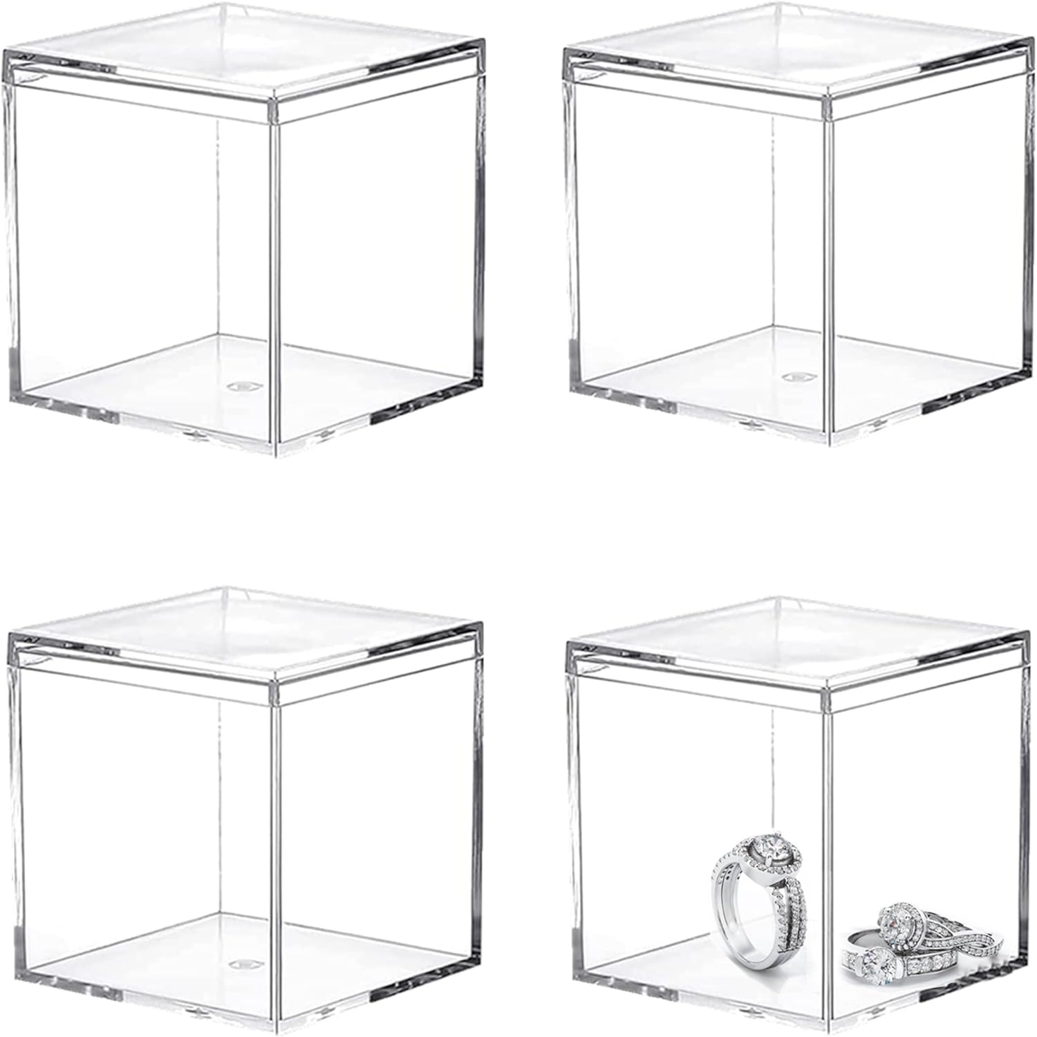 Small Acrylic Box 4 Packs Clear Boxes with Lid Acrylic Square Cube for Display Jewelry Storage Boxes Party Decorative Box