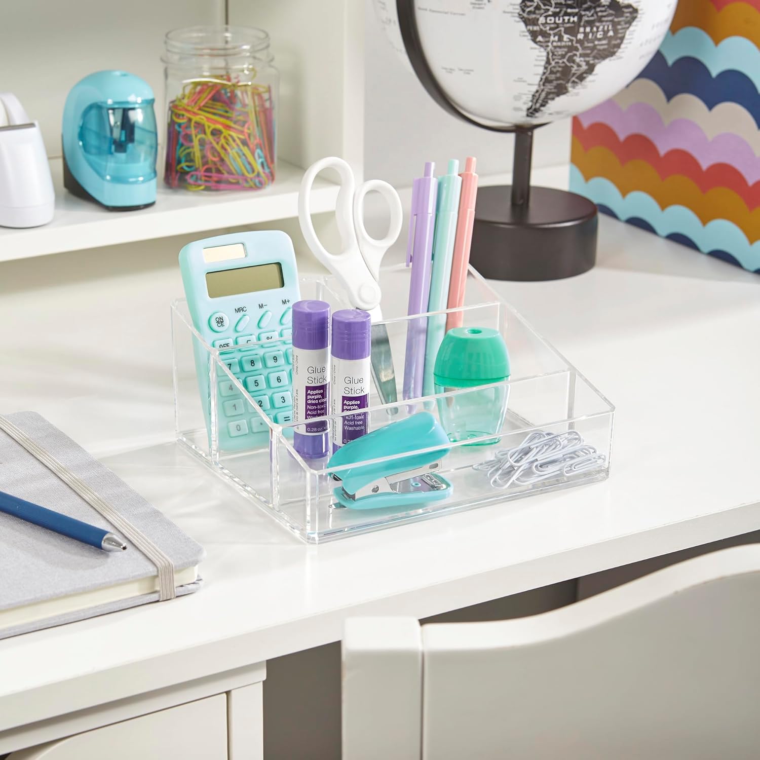 Private Label STORi Clear Plastic Vanity Makeup Organizer | Compact Rectangular 4-Compartment Holder for Brushes, Eyeshadow Palettes, & Beauty Supplies | Made in USA Custom Logo Service