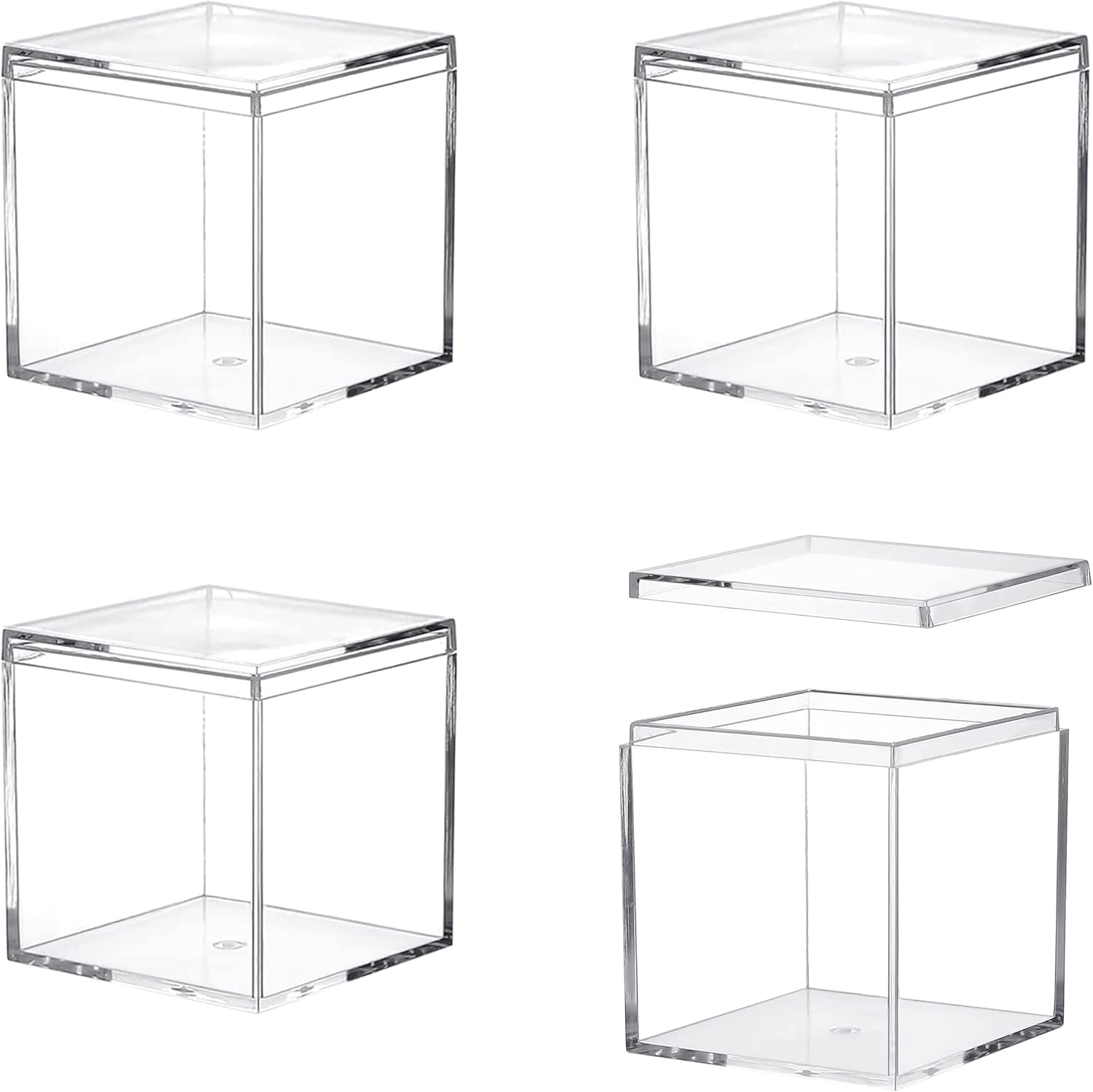 Acrylic Box Large Clear Display Boxes with Lid Transparent Square Cube Acrylic Storage Box for Wedding,Birthday Party Decorations 4x4x4 Inch