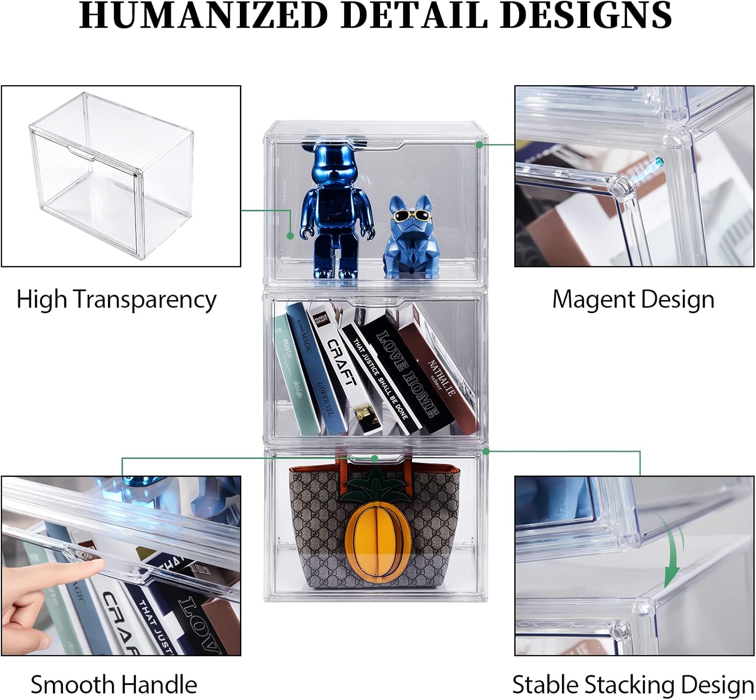 ODM Purse Organizer for Closet, Purse Storage Organizer for Handbag Organizer, Clear Acrylic Display Case with Magnetic Door, Plastic Storage Bins for Book, Collectibles, Cosmetic (3 Pack) Custom Logo Service