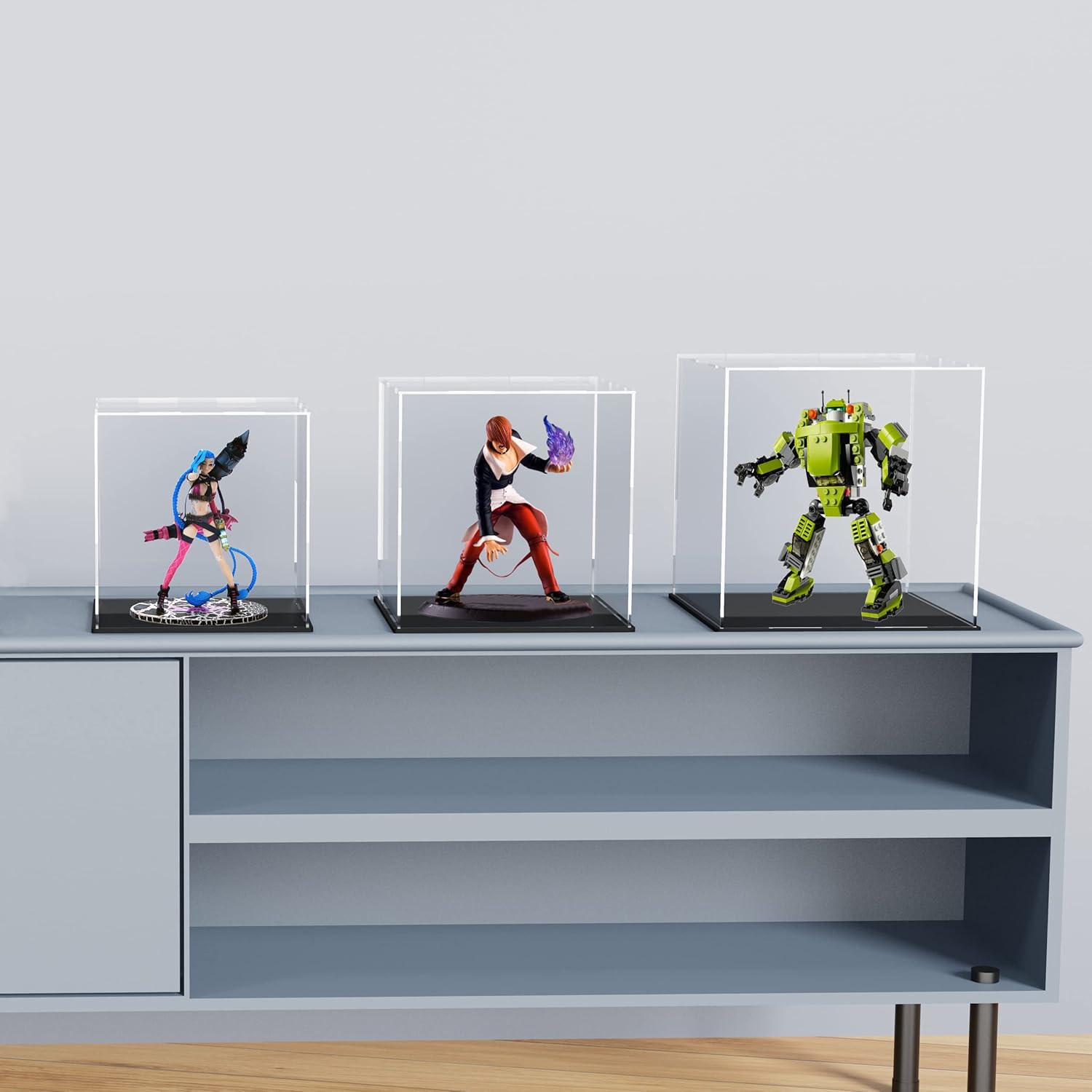Wholesale OEM ODM 10 Inch Clear Acrylic Display Case, Cube Acrylic Box for Collectibles Showcase, Plexiglass Case with Matt Black Stand for Toys, Arts and Figures Factory & Supplier