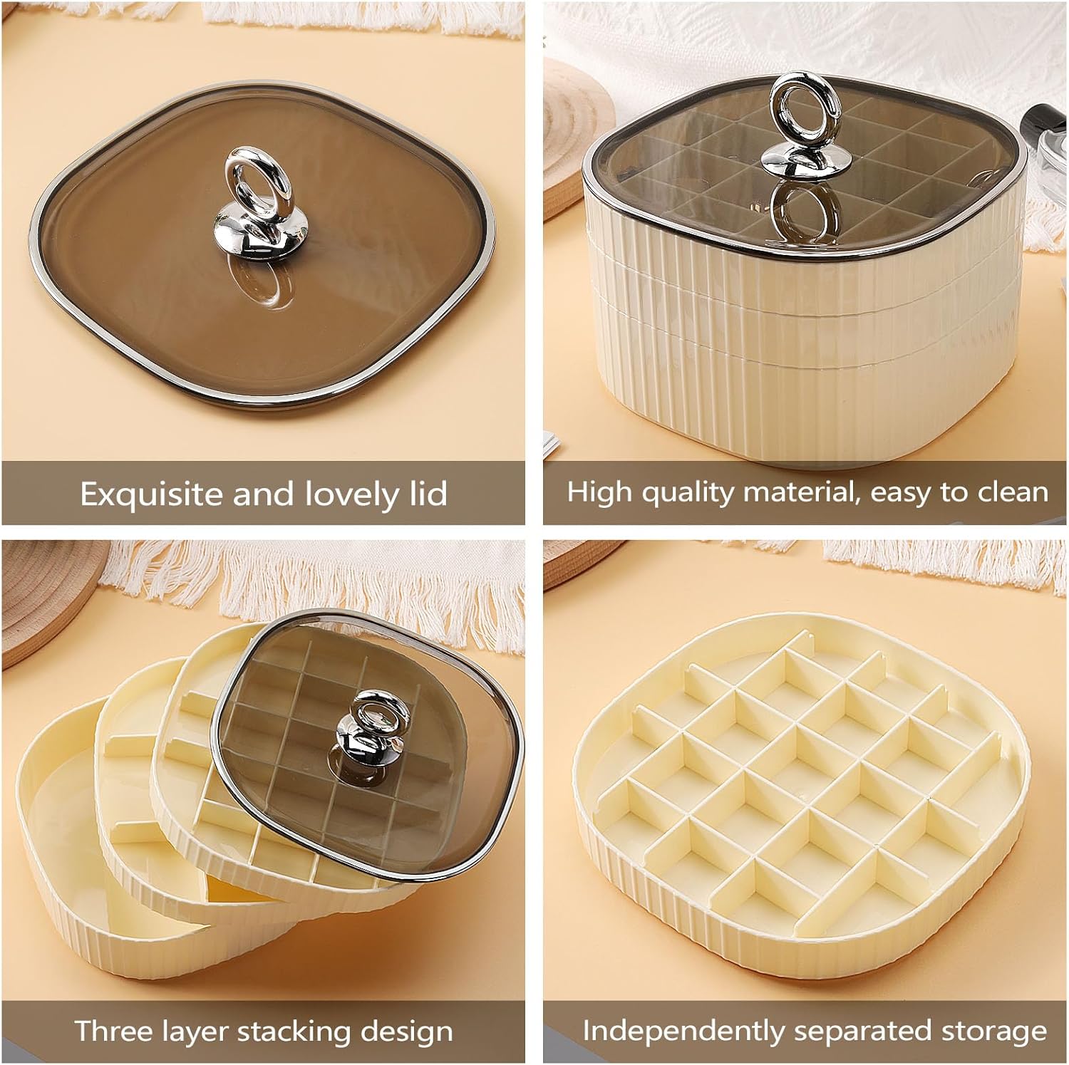 Direct Manufacturer Earring Organizer,Stackable 3-Layers Clear Jewelry Box with Lid,Stud Earring Organizer for Women Girls,Earring Box Display Holder for Earrings Ring Studs Bracelet Necklace Crafts (Brown) Low MOQ