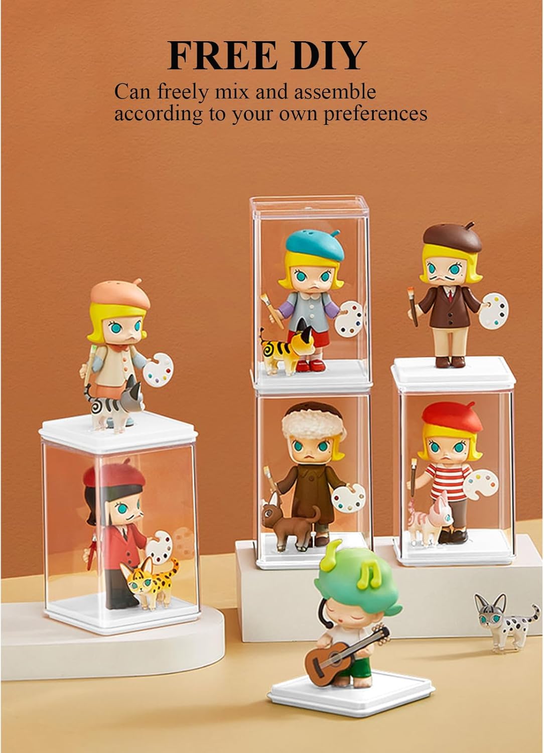 Wholesale OEM ODM 6 PCS Display Boxes Clear Acrylic Figures Display Case Stackable Blind Box for Collectibles-Figures, Fully Assembled Dustproof Storage Organizer Box for Lego Collectibles Action Figures Pop Mart Factory & Supplier