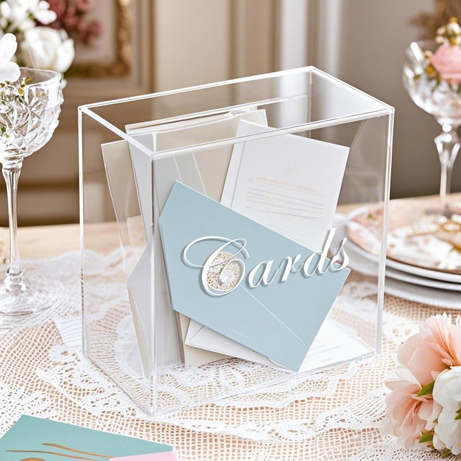 Private Label Large Clear Acrylic Wedding Card Box with Slot and Pen, 10x10x5 inch Wedding Receptions Wishing Well Money Box, DIY Card Box for Party, Graduation, Bridal Shower, Birthday (Clear) Wholesale Manufacturer