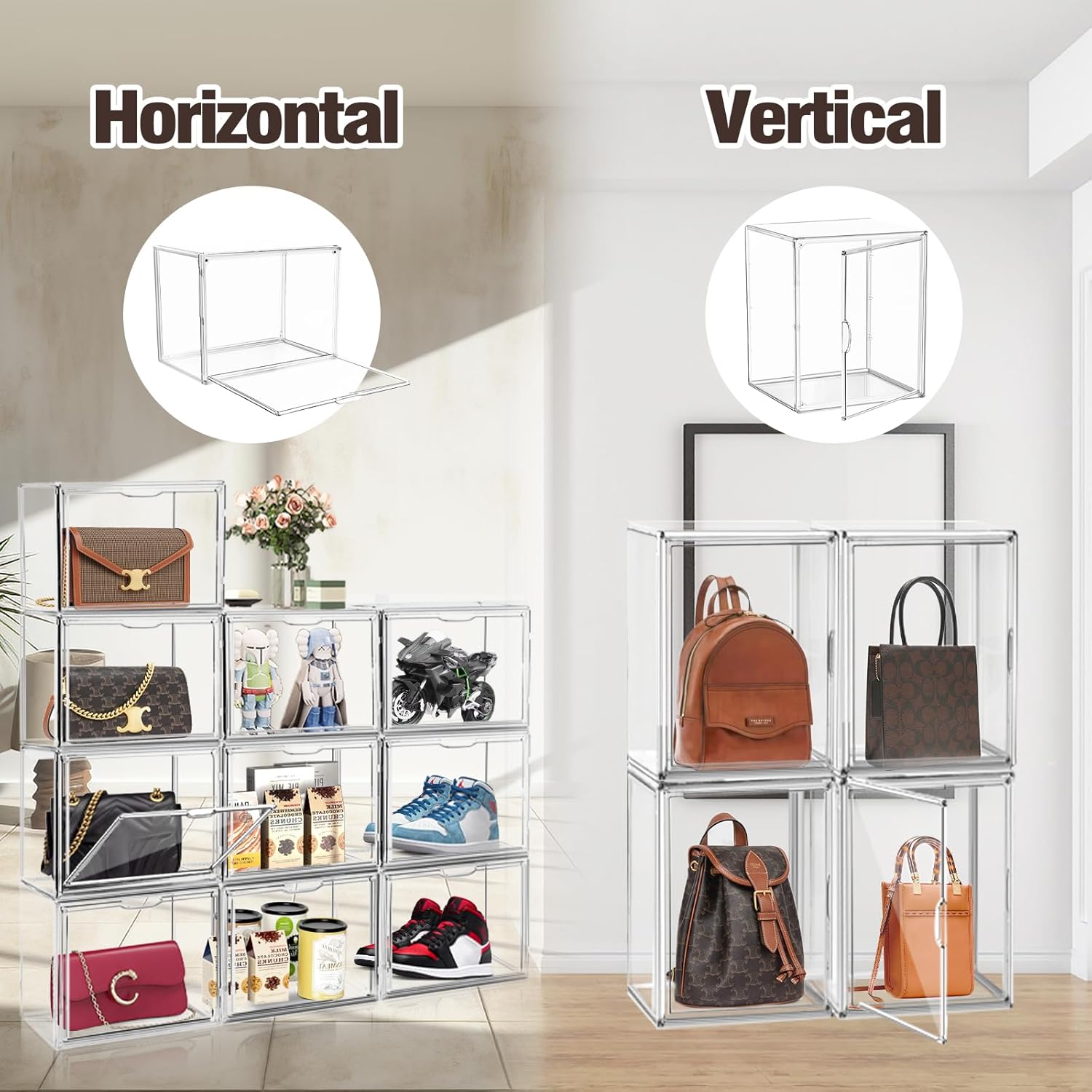 Wholesale OEM ODM 1 Pcs Super Large Acrylic Display Case Purse Handbag Storage Organizer for Closet Clear Stackable Bag Boot Shoe Boxes with Magnetic Door Factory & Supplier