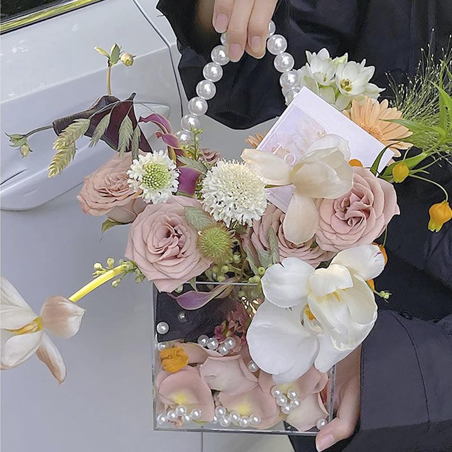 Private Label Flower Girl Basket Wedding Basket Petals basket with ribbon Acrylic Flower Holder for Confetti (Pearl) Wholesale Manufacturer