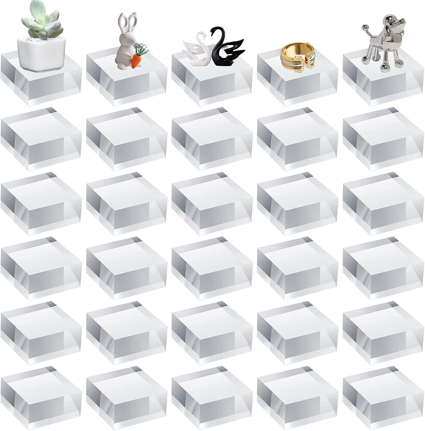 30pcs Acrylic Square Display Block - 2x2x1 Inches Clear Polished Acrylic Cube Stand for Jewelry Display