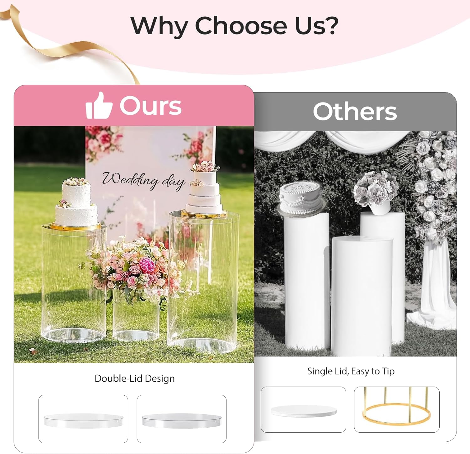 Private Label Cylinder Pedestal Stands for Party – 3 Pcs Clear Acrylic Display Pedestals for Wedding, Birthday, Party and Event Decoration – 35.4''H, 29.5''H, 23.6''H OEM Wholesale Manufacturer