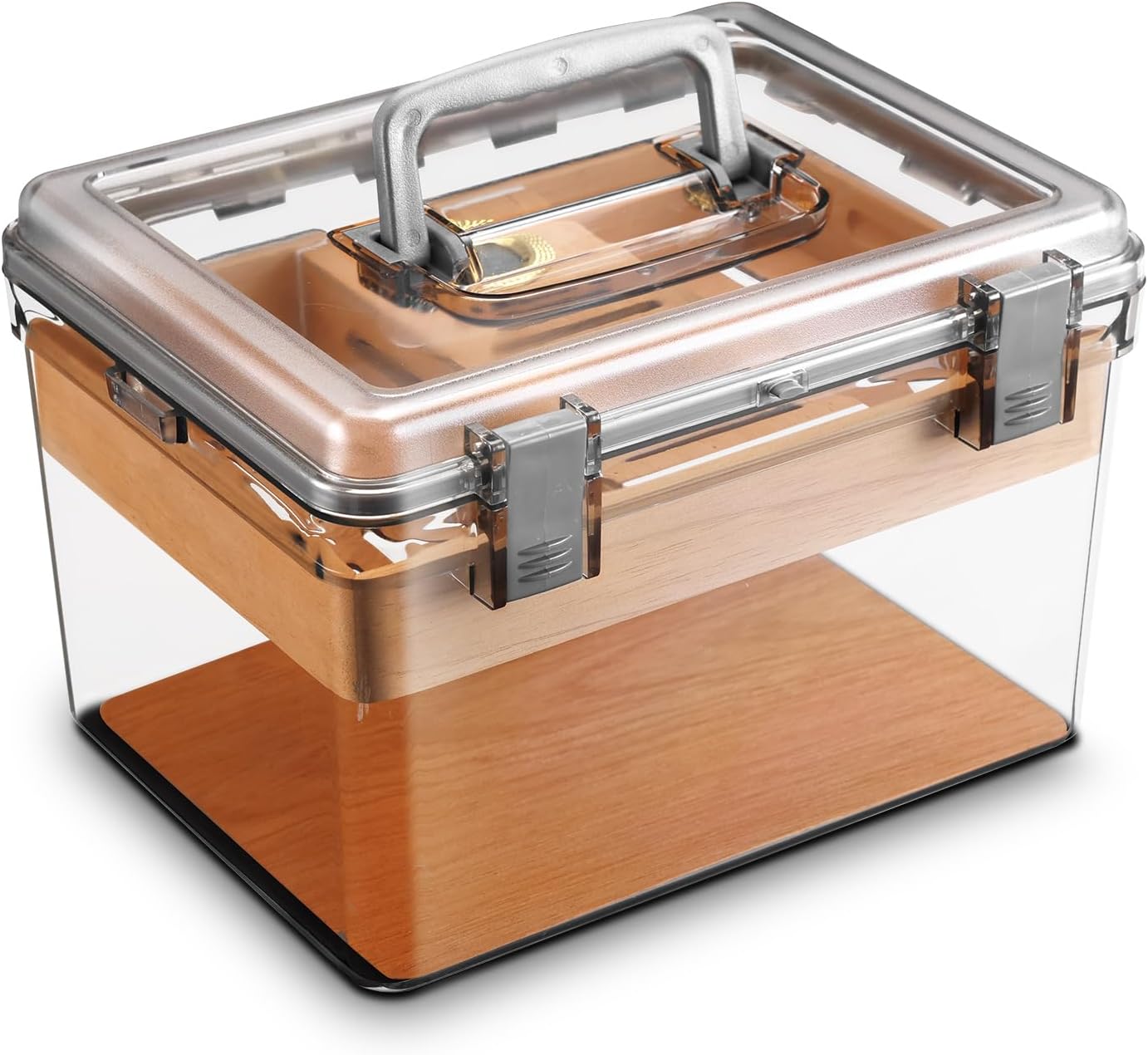 Acrylic Cigar Humidor with Hygrometer and Humidifier, Cedar Wood Tray, Modern Transparent Cigar Box with Handle, Gifts for Men (Small)