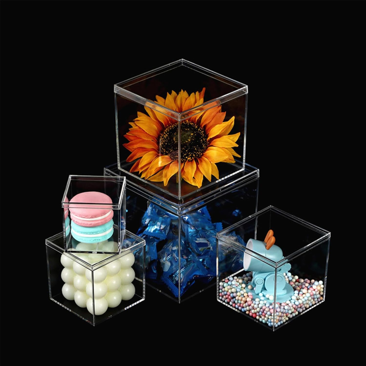 ODM Acrylic Boxes for Display Clear Plastic Square Cube, 3.3x3.3x3.3Inch/85x85x85mm Small Acrylic Box with Lid, Candy Pill and Tiny Jewelry Storage Boxes Organize Containers, (3 pack) Custom Logo Service