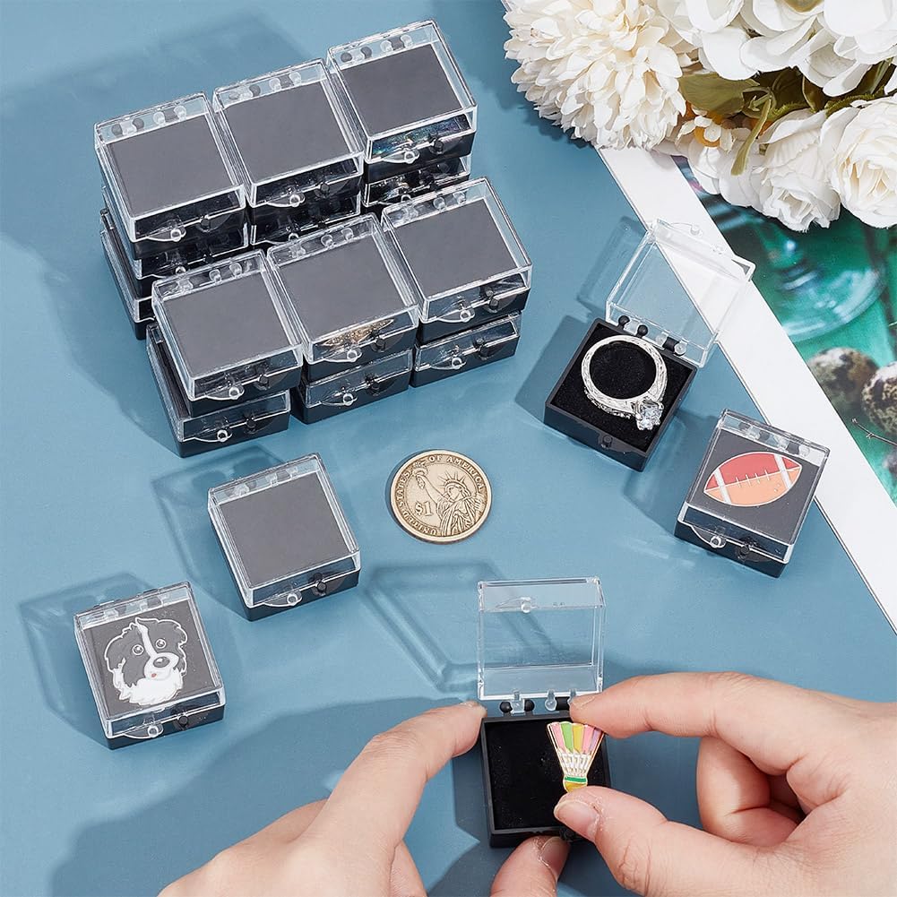 ODM NBEADS 20 Pcs Gift Box for Pin, Black Square Badge Gemstone Display Box with Tray Mini Jewelry Box Container Plastic Show Case Storage Box Holder for Badge Pins Coin Gems Jewelry, 1.1x1.1x0.78inch Custom Mold Development