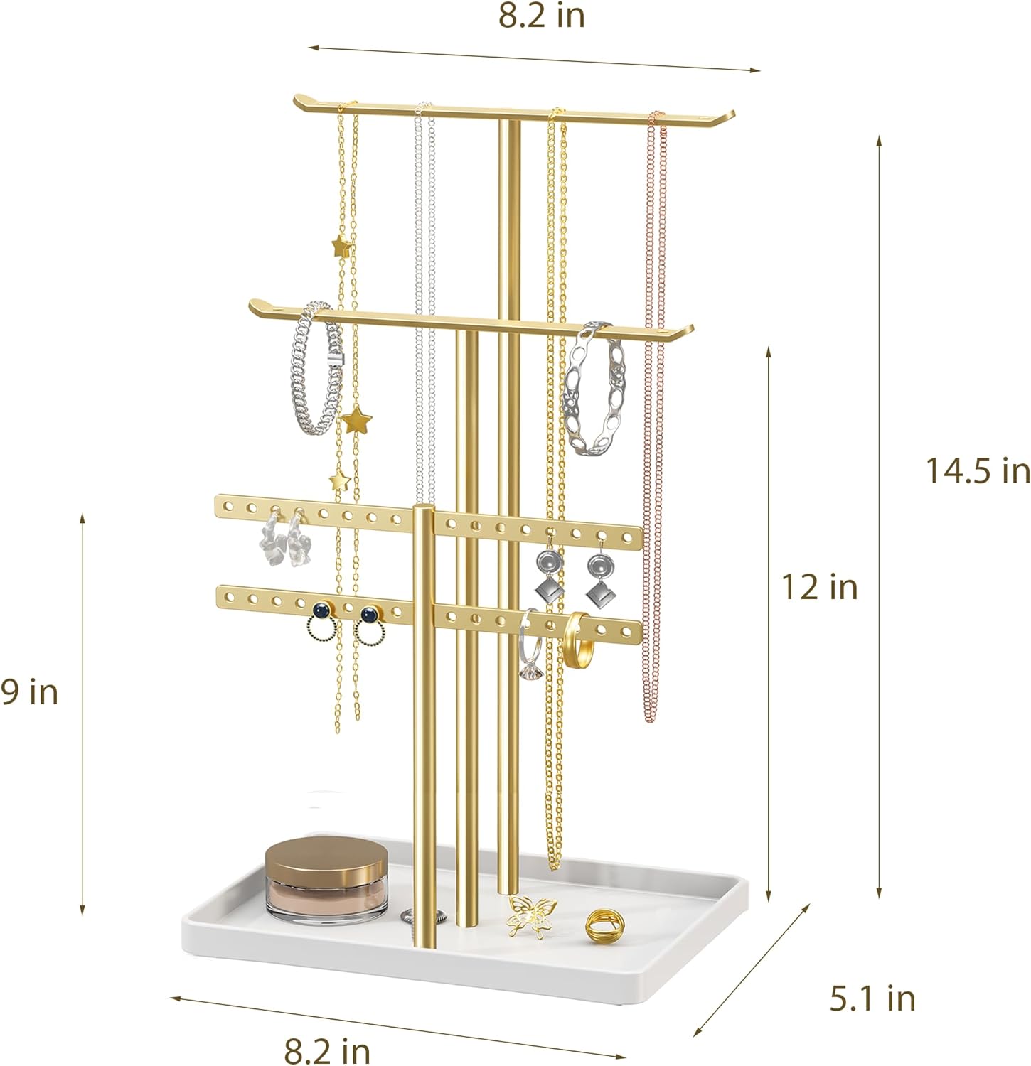 Direct Manufacturer pickpiff Jewelry Stand Holder Organizer: 14.5" Sturdy Hanger for 80 Pcs Jewelry, Gift for Women, Gold Jewlery Tower for Necklace, Earring, Bracelet Low MOQ