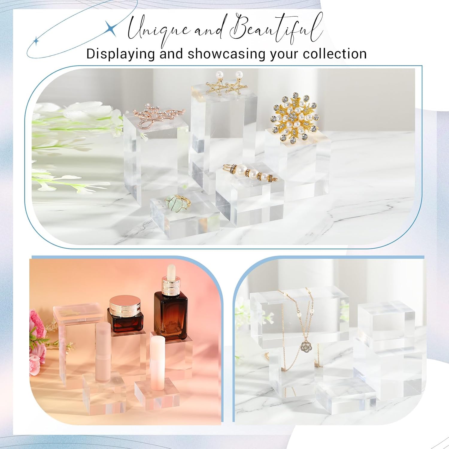 Private Label Marsui 10 Pcs Acrylic Cubes for Display Product Photography Props Transparent Acrylic Block Set for Boutique Jewelry Cosmetic Crafts Closet Show (Classic,5 Sizes) Wholesale Manufacturer