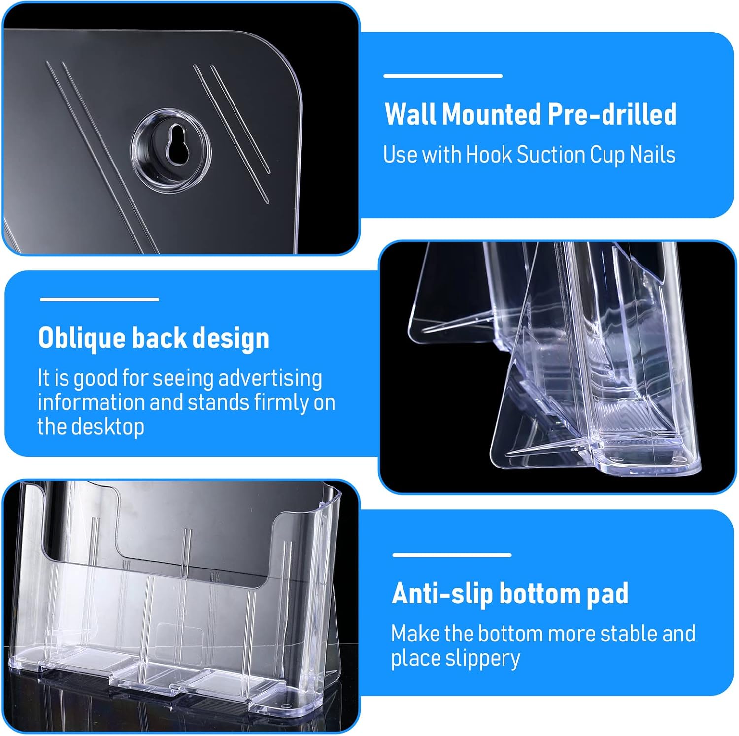 Wholesale Outus 2 Sets 8.5 x 11'' Acrylic Brochure Holder with Business Card Holder Bifold Acrylic Literature Display Stand Half Page Flyer Display Magazine Pamphlet Booklet Stand for Desk Wall Mount China Factory Bulk Supply