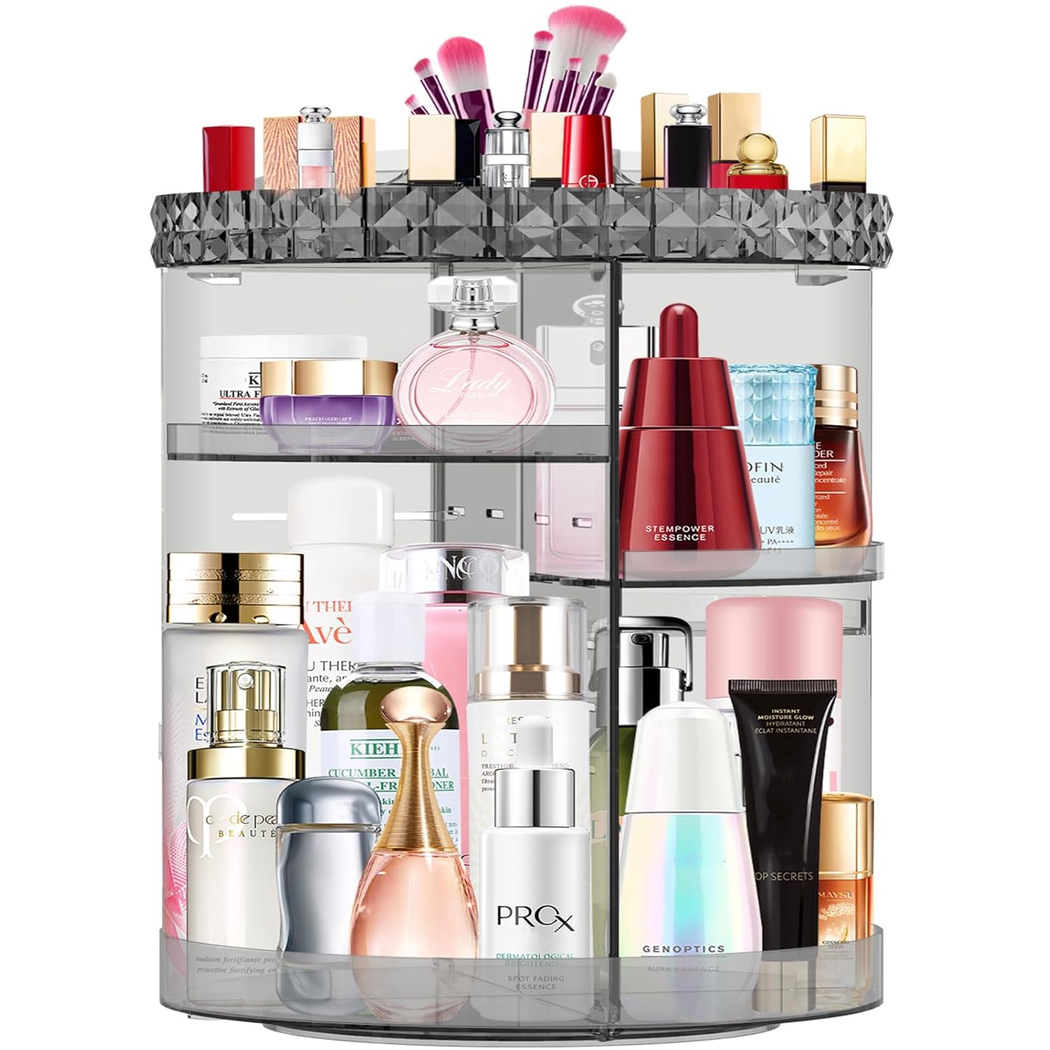 MISERWE 360 Rotating Makeup Organizer, DIY Adjustable Cosmetic Carousel Spinning Holder Rack, Lipstick Organizer Box with Large Capacity Makeup Storage