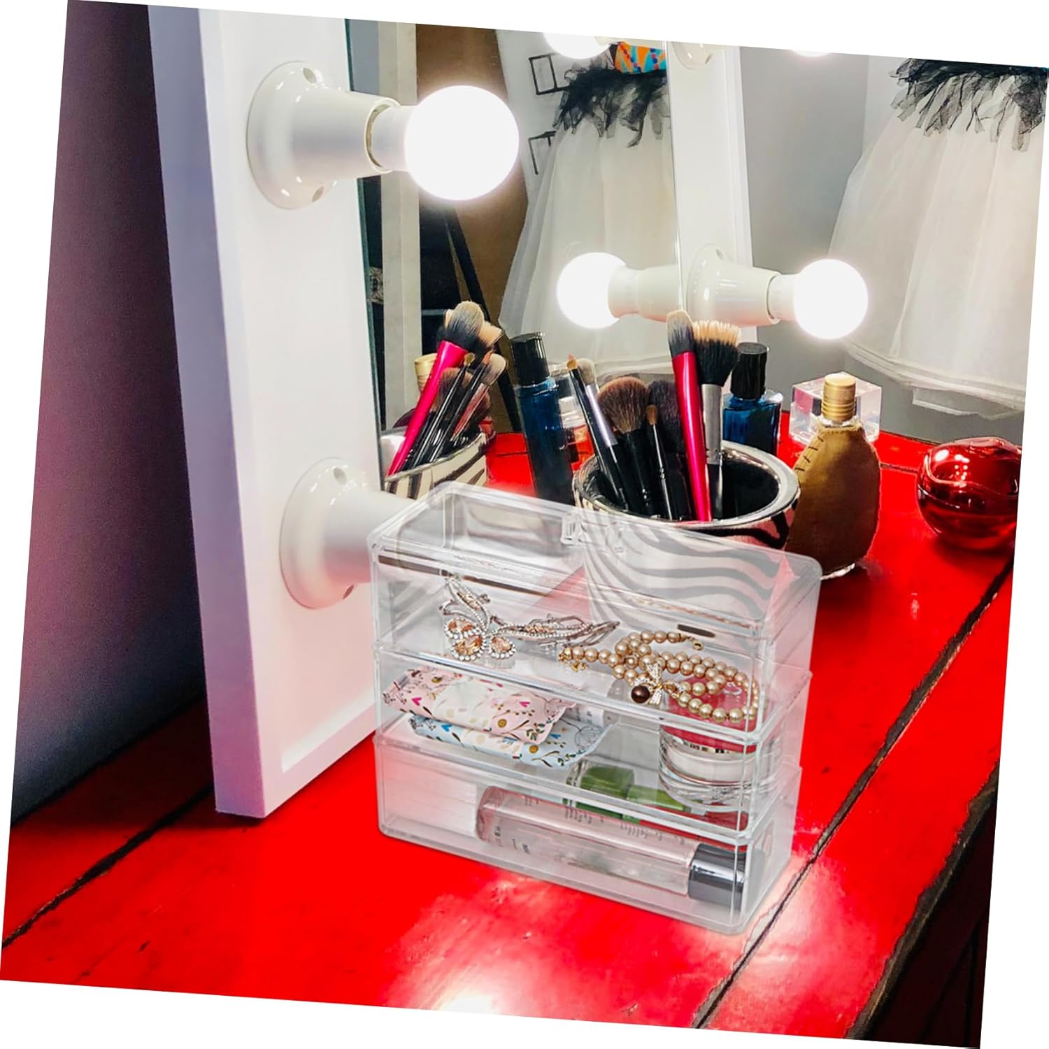 Private Label 1Pc Acrylic Makeup Storage Box Multi Function Desktop Organizer with Lid Durable Easy to Clean Sundries Holder for Cosmetics Skincare and Accessories Stylish Space Saving Custom Logo Service