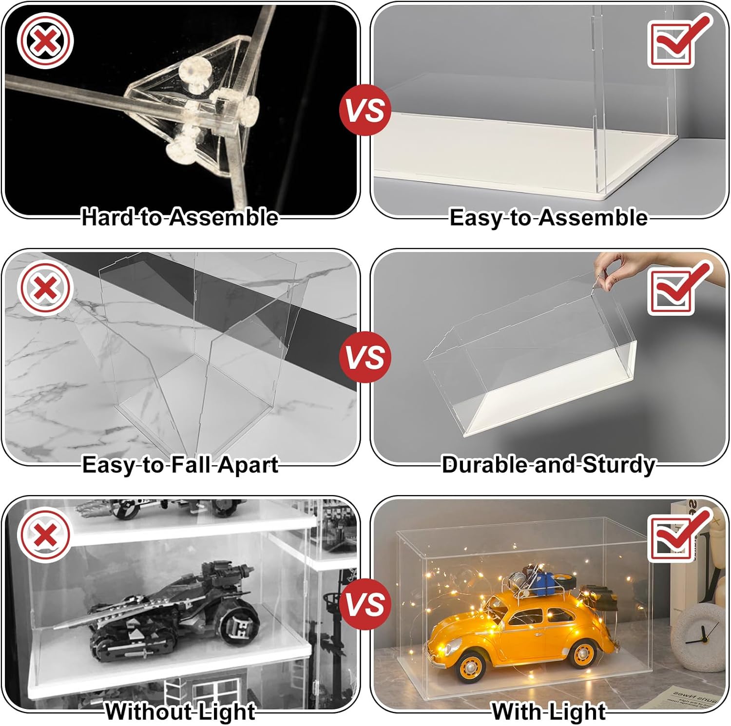 Private Label LANSCOERY Acrylic Display Case, Assemble Small Showcase Display Box for Collectibles, with Dustproof & Seamless Display Design, 4x4x6inch White Base OEM Wholesale Manufacturer