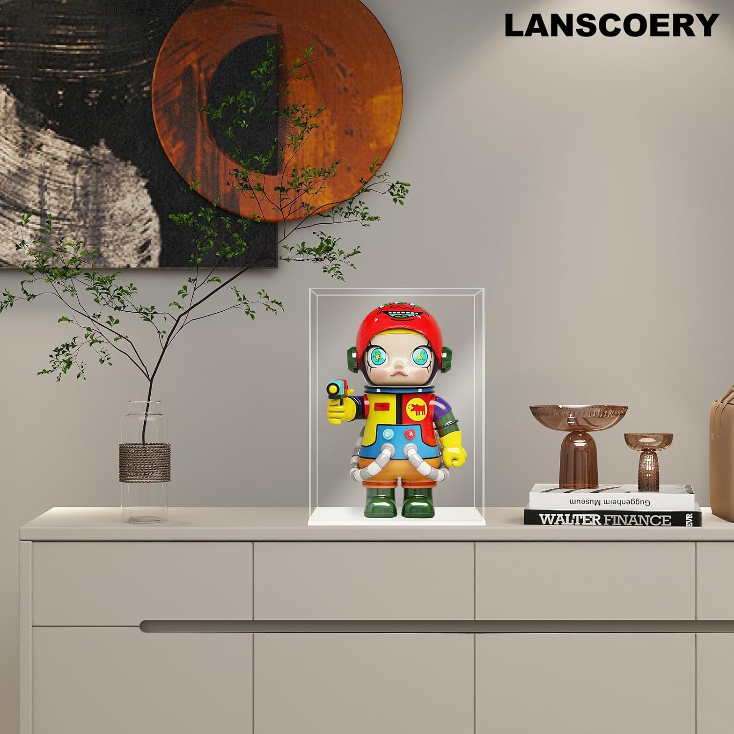 Private Label LANSCOERY Acrylic Display Case, Assemble Small Showcase Display Box for Collectibles, with Dustproof & Seamless Display Design, 4x4x6inch White Base OEM Wholesale Manufacturer