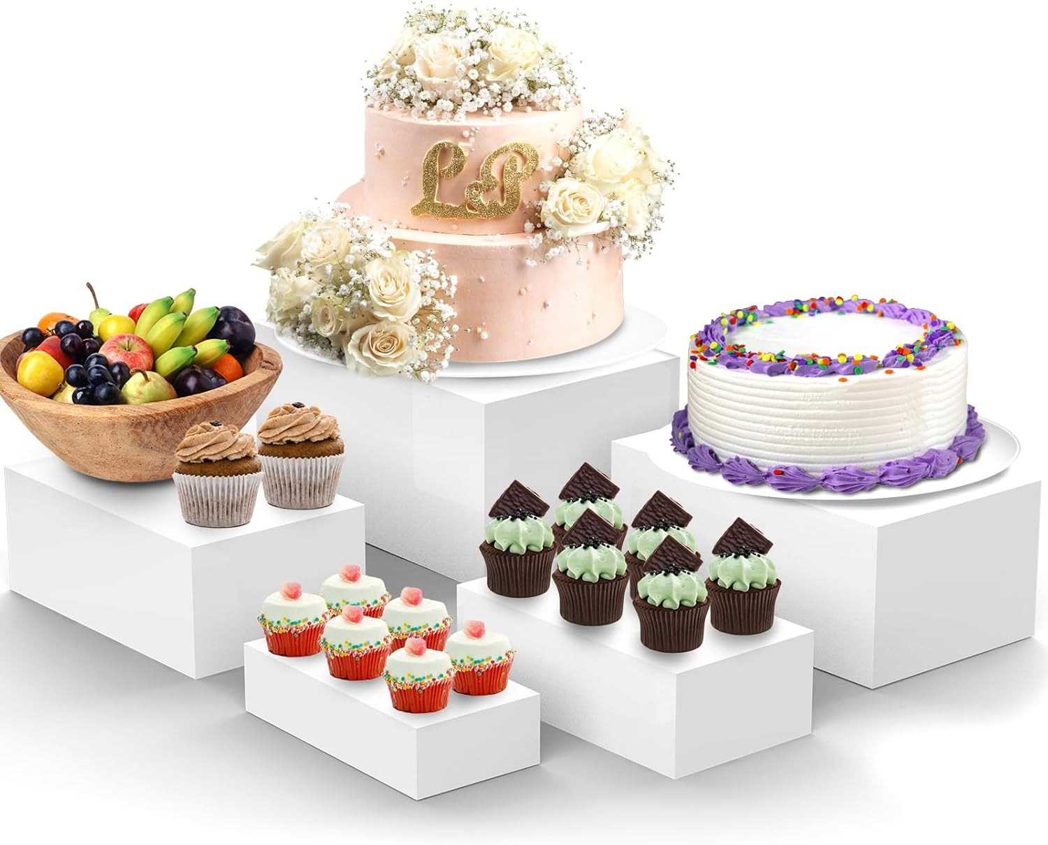 Buffet Risers, 5PCS Risers Display Stands for Buffet Table, Acrylic Dessert Risers, Food Risers for Catering, Display Stands for Party, Wedding, and Event Decor, Clear Acrylic Cube Display