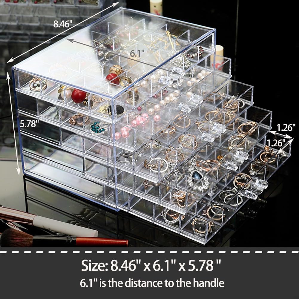 Direct Manufacturer Earring Storage Box Organizer, Acrylic Jewelry Storage Box Holder 5 Drawers Transparent Jewelry Display Stand with 120 Small Compartments Gift Boxes for Women Girls (Clear) Low MOQ