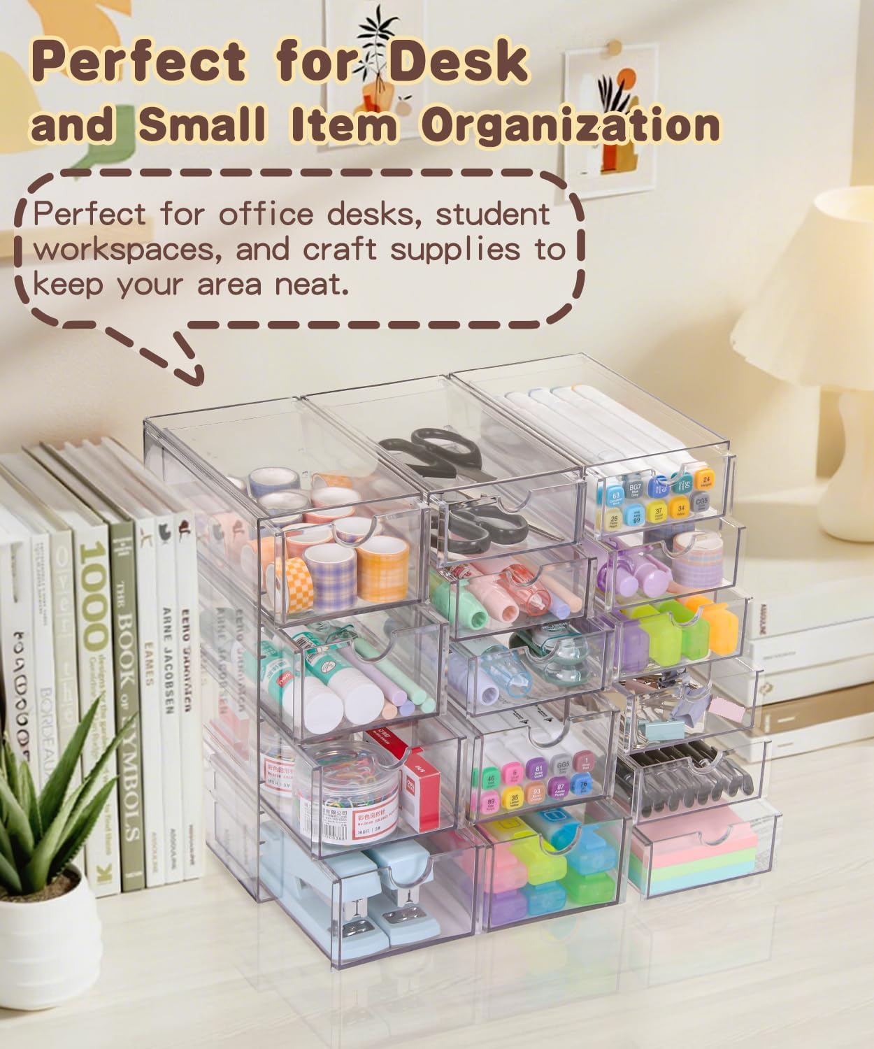 Private Label Clear Acrylic Organizer with Drawers | 15-Drawer Desktop Unit | Makeup & Desk Organization and Storage Box for Office, Craft, Vanity Table, Bathroom, Home Essentials Custom Logo Service