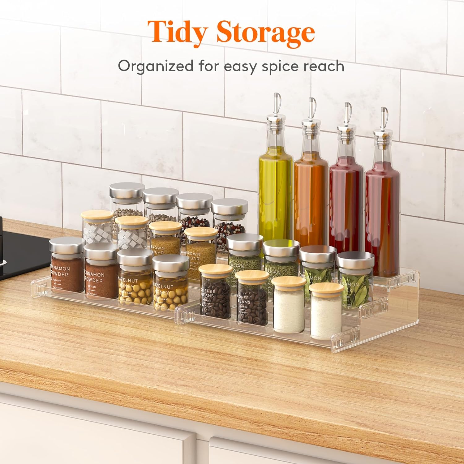 Private Label Lifewit Plastic 2 Pack 3-Tier Spice Rack, Clear Spice Organization for Cabinet, Counter, Organizer Shelf for Condiment, Seasoning, Syrup, Liquor, Medicine and Perfume for Kitchen, Pantry, Bar, Bath Dropshipping Friendly