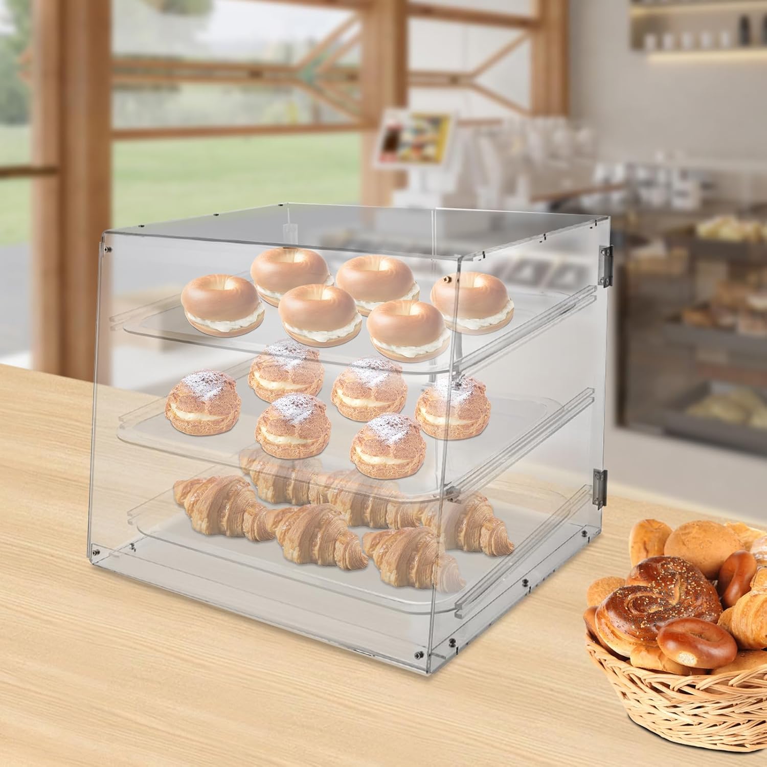 Wholesale OEM ODM 3 Tray Bakery Display Case, Acrylic Pastry Display Case Countertop with Magnetic Lock Door for Bakery Cookie Cupcake Display, 21.3 x 17.3 x 16.5 Inch Factory & Supplier
