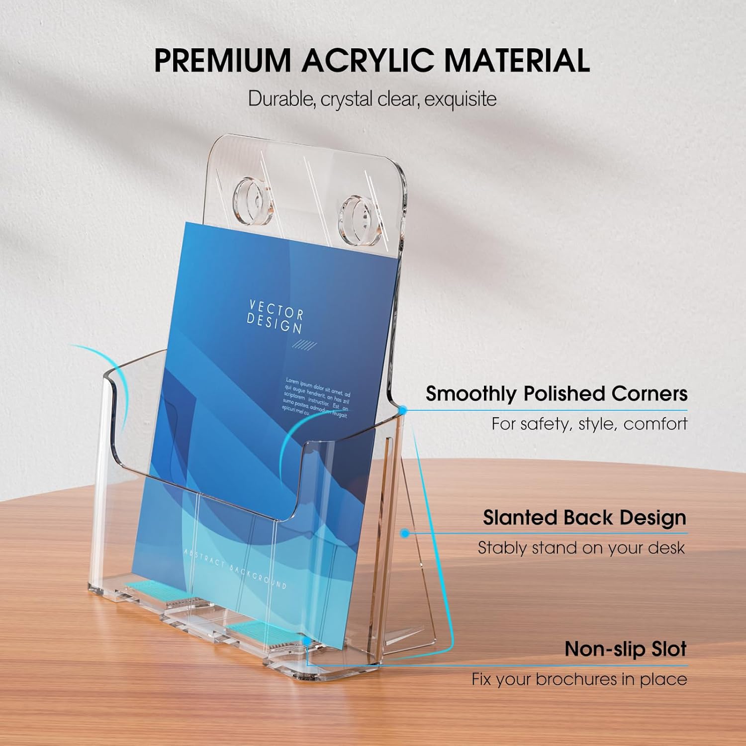 Wholesale KTRIO Acrylic Brochure Holder 8.5 x 11 inch, Plastic Clear Literature Holders Rack Card Display Trifold Brochures Stand, Stands for Flyer, Pamphlet, Magazine, Booklet, Desk & Wall Mount, 2 Pack China Factory Bulk Supply