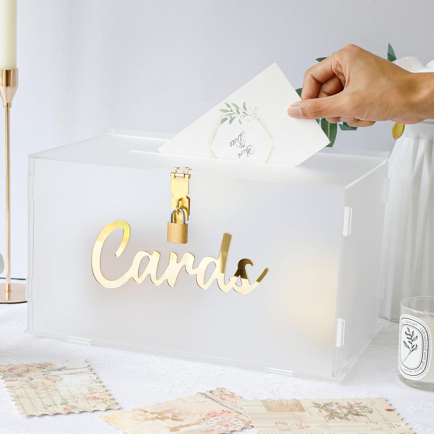 ODM OurWarm Frosted Acrylic Wedding Card Box with Lock, Large Gift Card Box for Wedding Reception with Slot and String Light Custom Mold Development