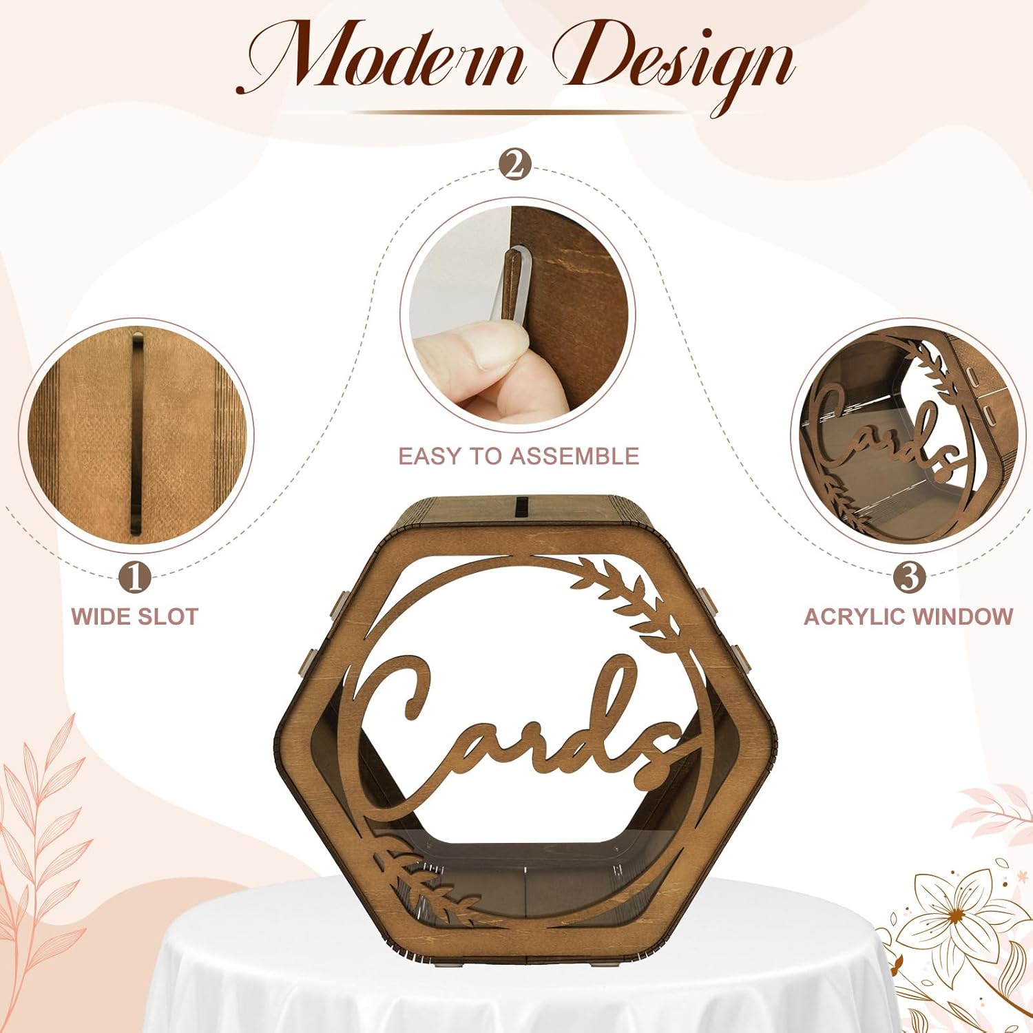 ODM OurWarm Wedding Card Box with Acrylic Window, Rustic Brown Hexagon Gift Card Box for Wedding Decorations for Reception, Wooden Money Keepsake Envelopes Box for Wedding Decor Birthday Baby Shower Party Custom Mold Development