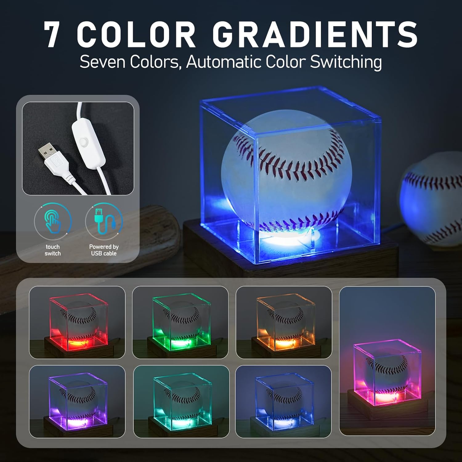 Private Label Baseball Display Case with LED Light, Wooden Base Baseball Case Display for Balls, UV Protected Acrylic Boxes for Display, Autographed/Memorabilia Signed Baseball Clear Display Case Cube (1PCS) Ecommerce Ready Product