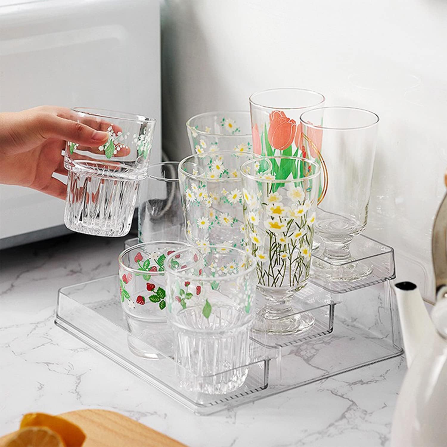 Private Label 2pcs Acrylic Rack, No Assembly Clear 3 Tier Condiment Bottle Shelf Vanity Organizer for Cabinet Kitchen Bathroom Dropshipping Friendly