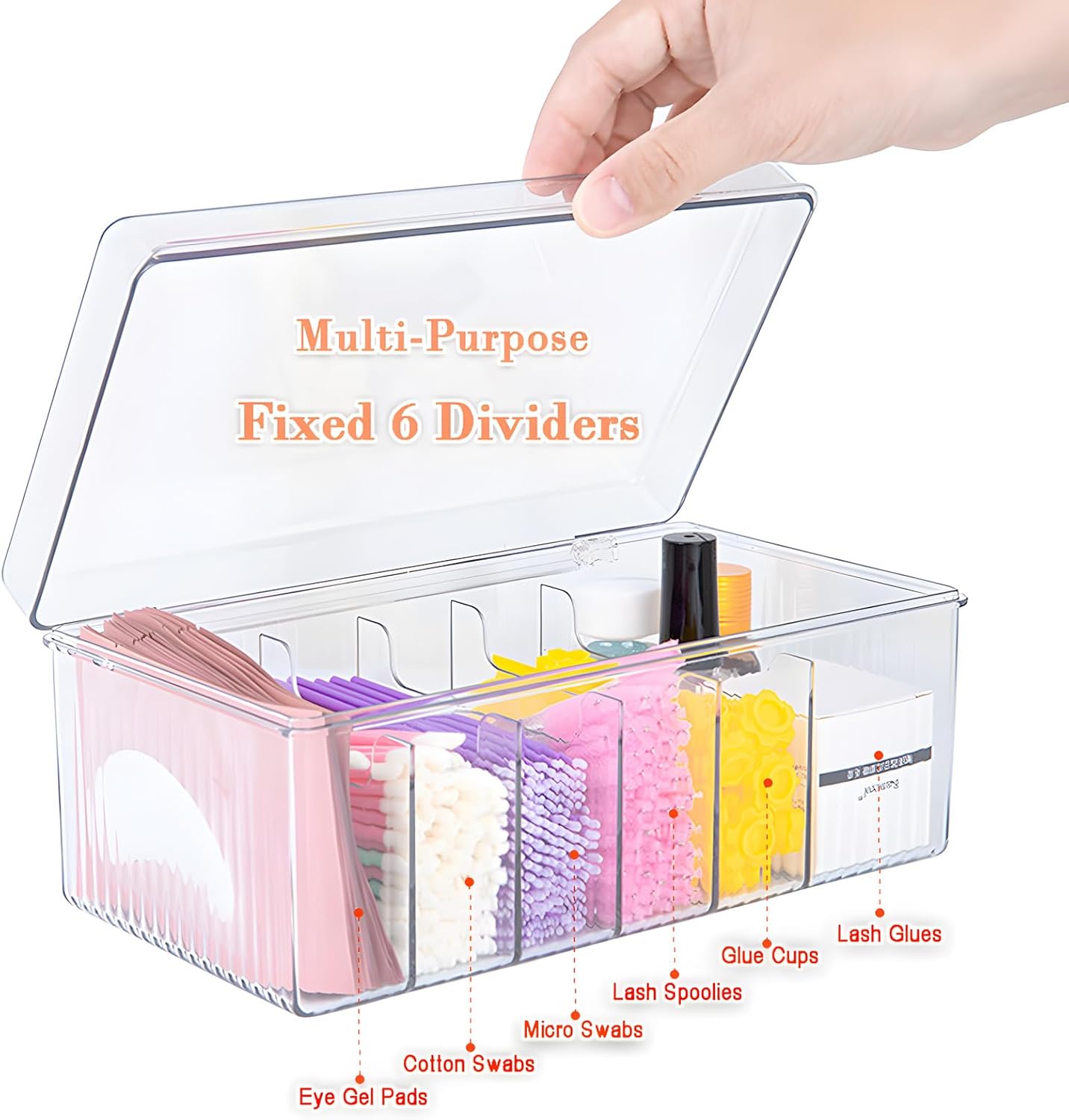 Private Label Lash Extension Organizer Box, Acrylic Eyelash Extension Supplies Storage Container Lash Cart Organizer for Lash Techs Eyelash Beauty Case with Lid Lashes Supplies Storage Box (Clear) Custom Logo Service