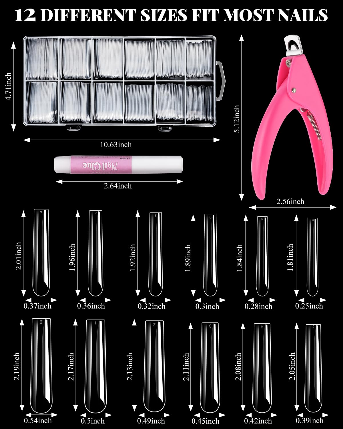 Private Label MORGLES Extra Long Tapered Square Nail Tips, 240 Pcs 3XL Full Cover Fake Tips Clear Nail Kit with Glue, Clipper, Files and Cuticle Fork for Acrylic Home DIY with Box Custom Logo Service