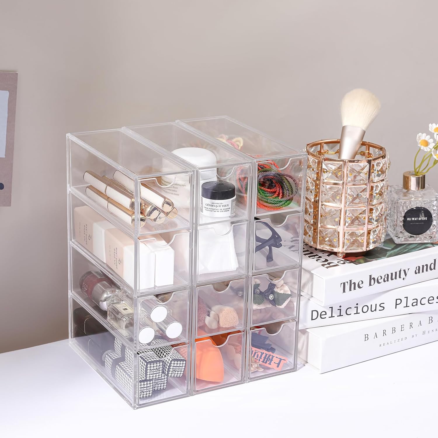 Private Label Acrylic Stackable Drawer Organizer with 4 Clear Drawers for Bathroom & Vanity Makeup Storage Factory Direct Price