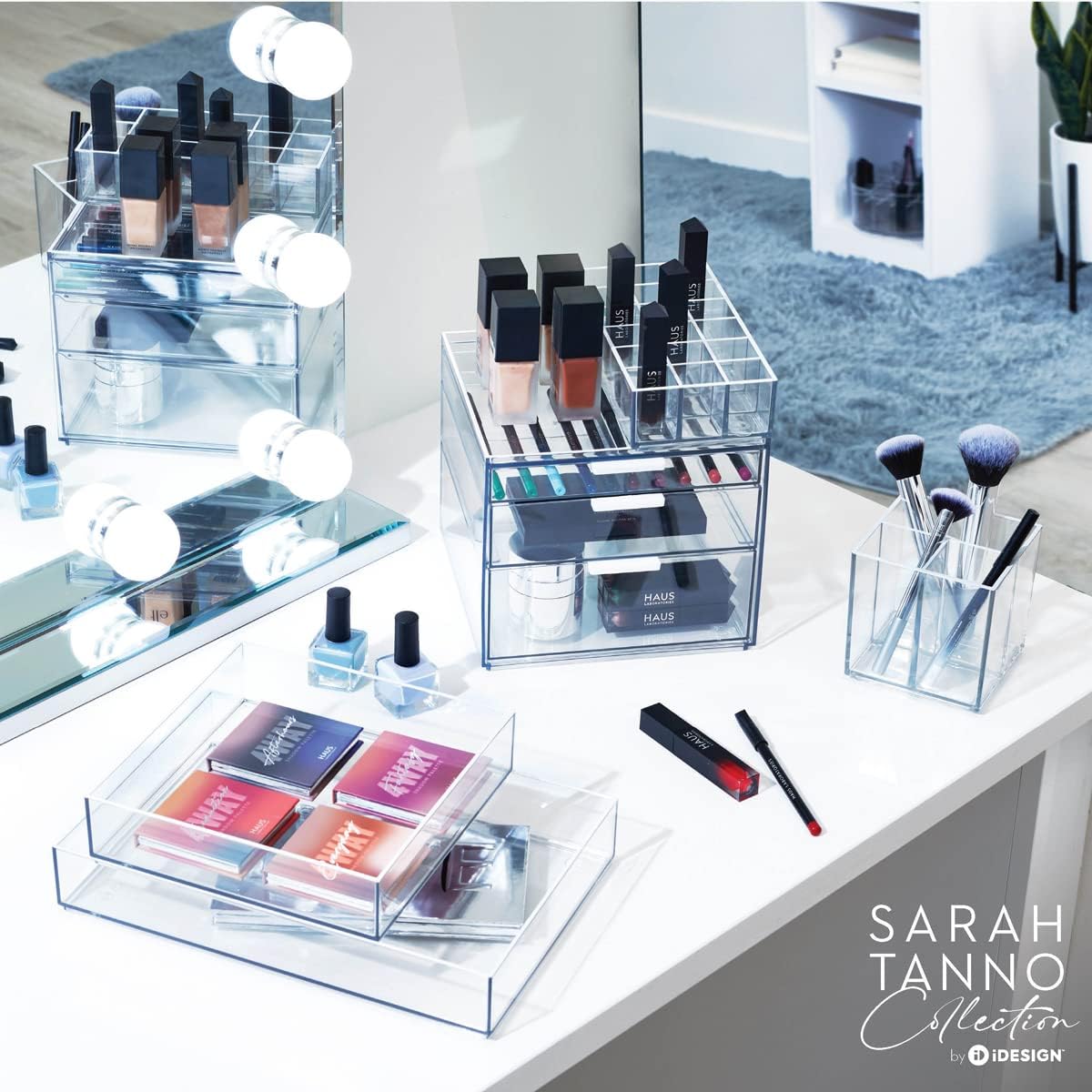 Private Label iDesign Stackable Makeup Drawer Organizer - Vanity Organizer or Desk Organizer - Clear/Matte White Custom Logo Service