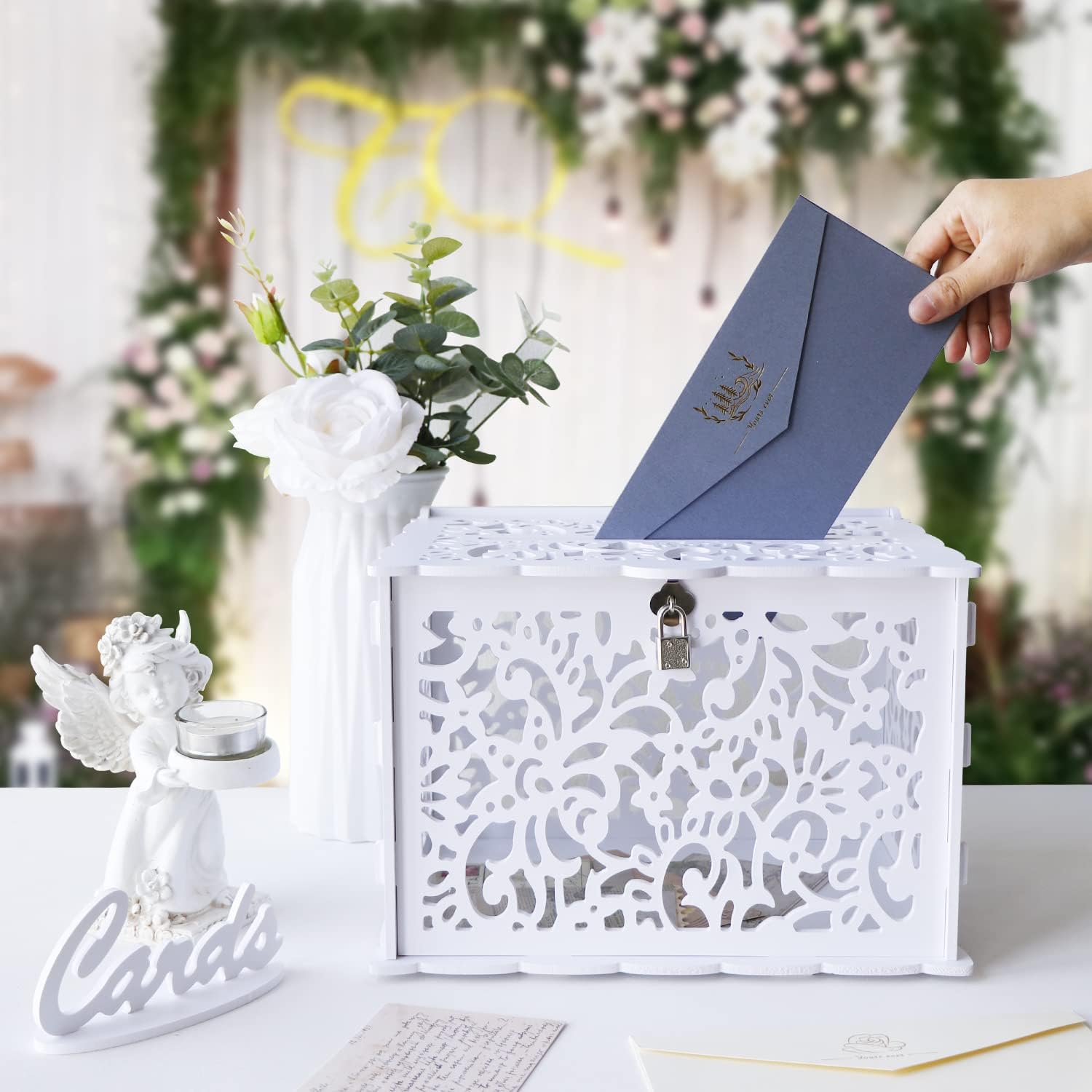 ODM OurWarm White Wedding Card Box with Lock, PVC Gift Card Box for Wedding Decorations for Reception, Money Gift Boxes for Party Reception Anniversary Bridal Baby Shower Decorations Custom Mold Development