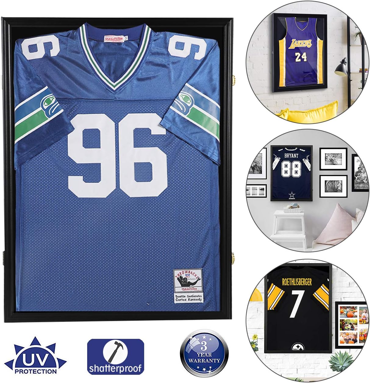 Private Label Jersey Display Frame Case Large Frames Shadow Box Lockable with UV Protection Acrylic Hanger and Wall Mount Option for Baseball Basketball Football Soccer Hockey Sport Shirt Custom Mold Development