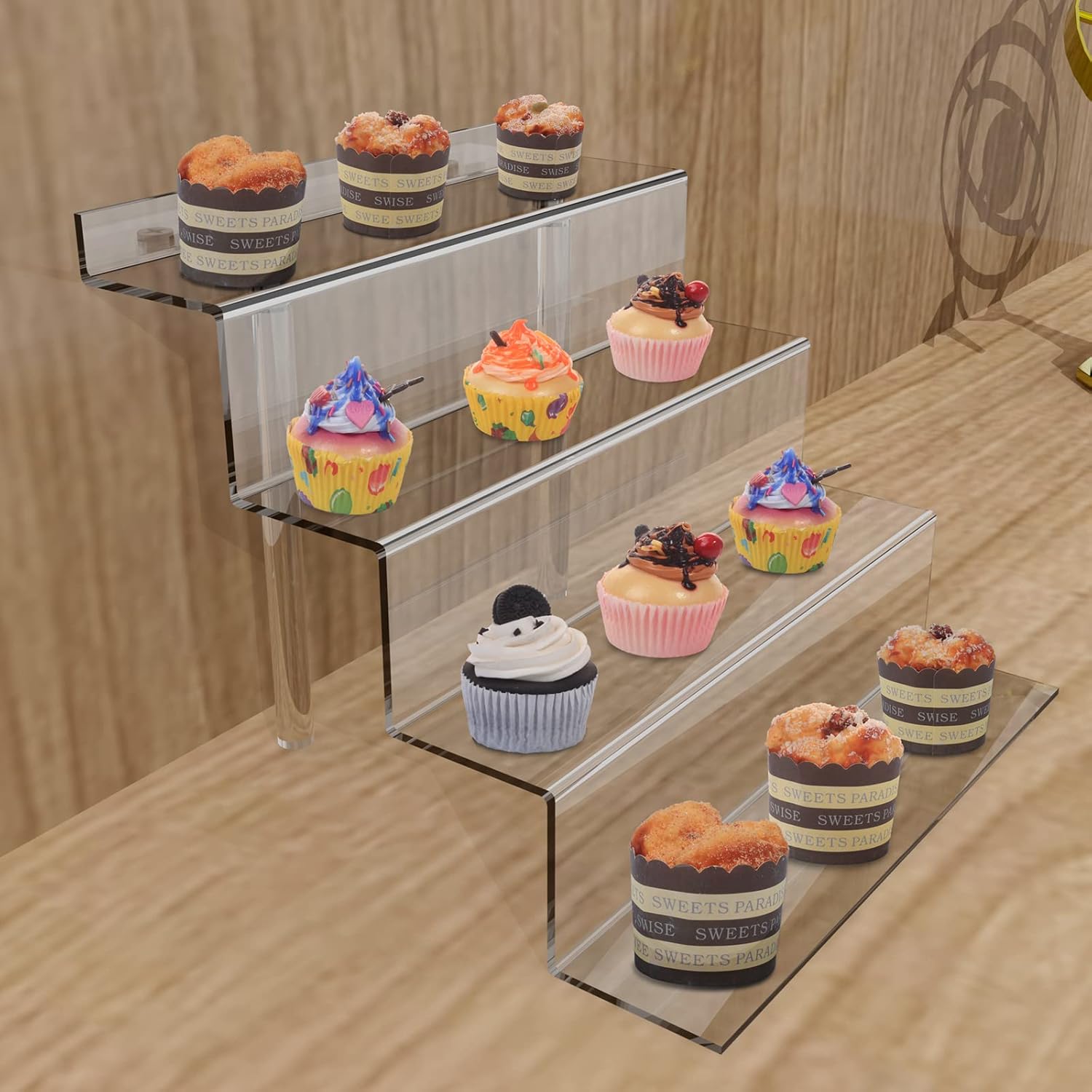 ODM Display Stand 4 Tier Black Display Riser 2 Pack Displays Perfume Organizers Tiered for Decoration and Cupcakes Dessert Stand Makeup Stand Cabinet Countertops (9*6-clear) Custom Logo Service