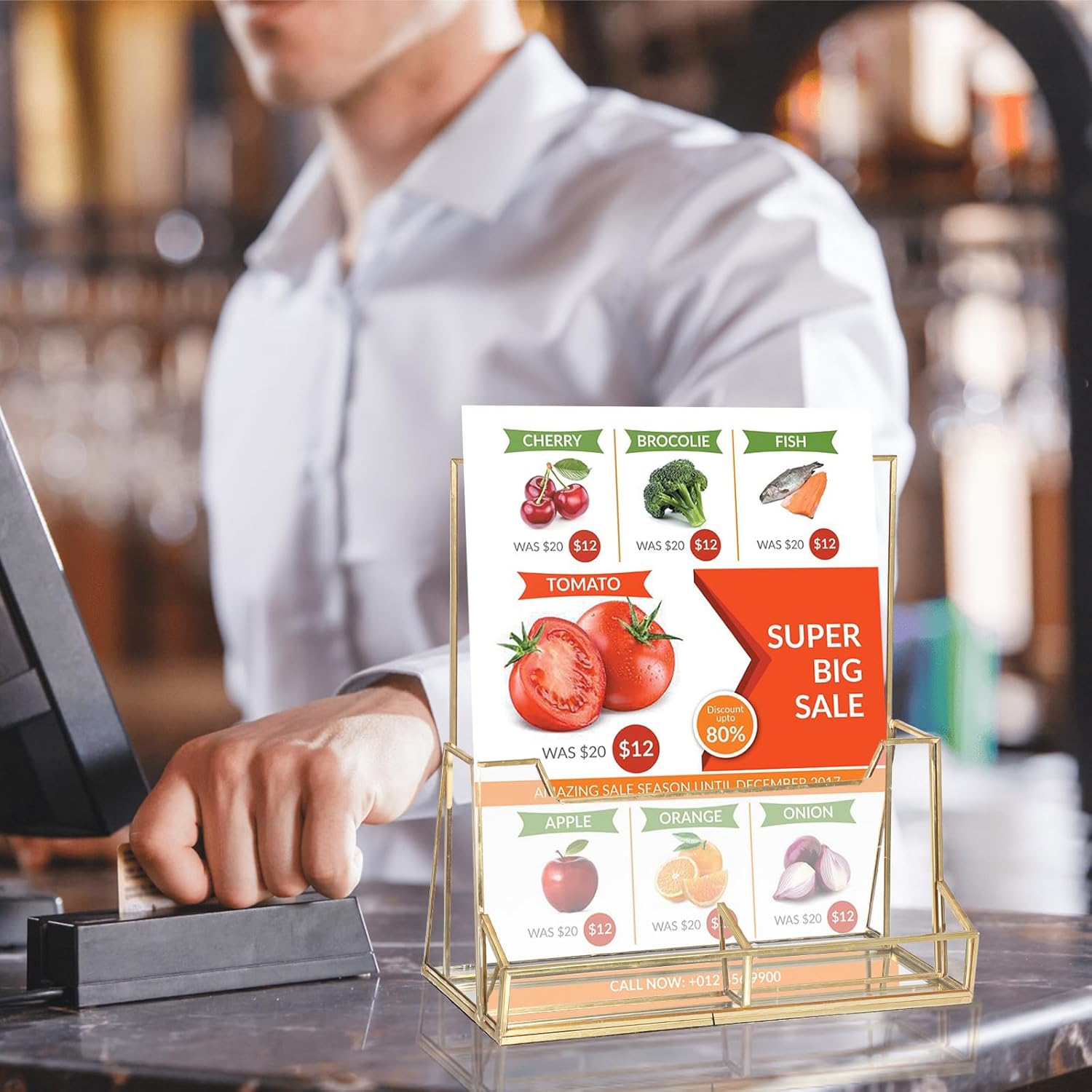 Wholesale BTSKY Golden Glass Brochure Holder 8.5 x 11 Inches, Countertop Pamphlet Holder Display Stand with Business Card Holder, Trifold Flyer Holder, Clear Elegant Brochure Display Stand for Magazine Booklets China Factory Bulk Supply