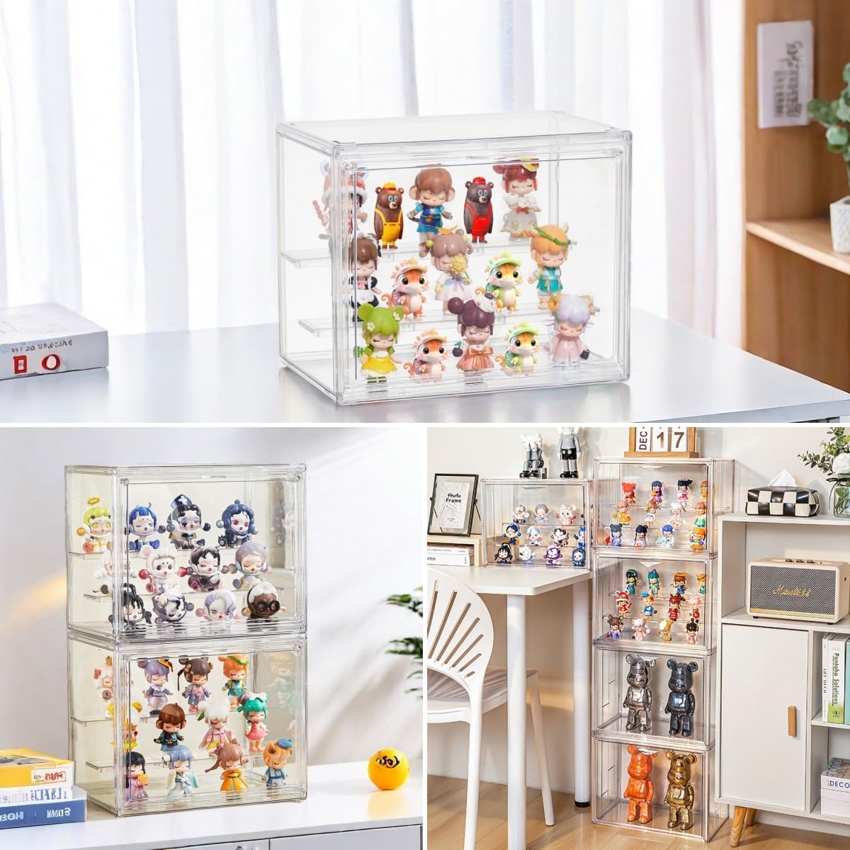 Wholesale OEM ODM Acrylic Display Case,3 Layer Clear Display Case Adjustable Display Box Stand with 2 Movable Dividers 2 Pack Small Showcase Magnetic Door for Collections Mini Figures Factory & Supplier